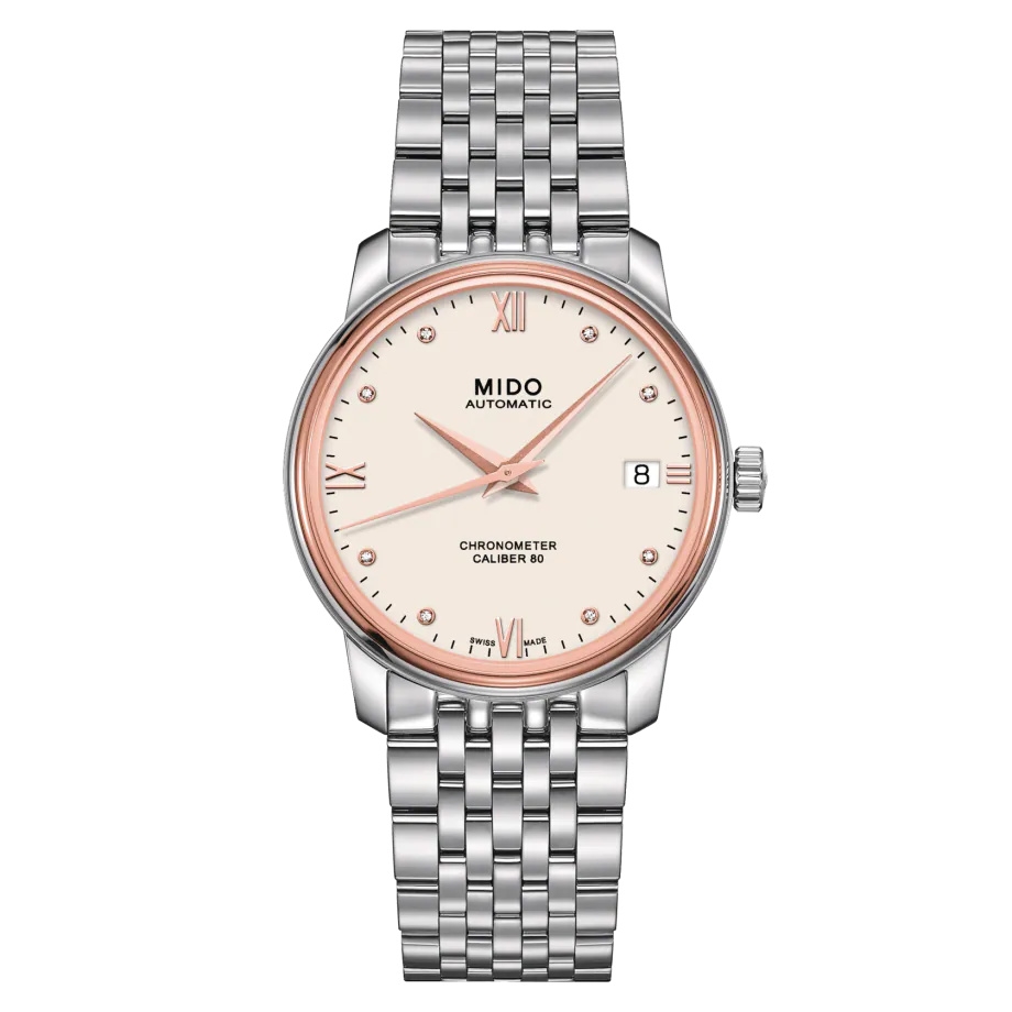 Mido M027.208.41.266.00ivory : Baroncelli Chronometer Lady Stainless Steel / Rose Gold / Ivory / Bracelet