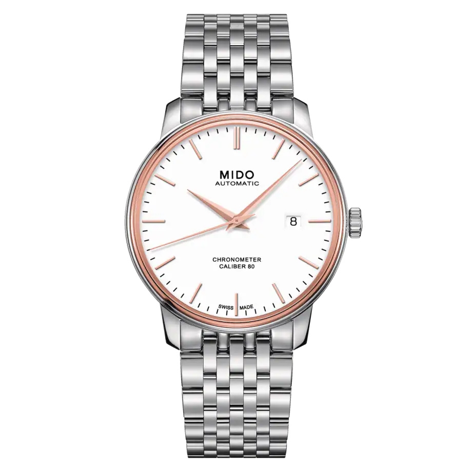 Mido M027.408.41.011.00 : Baroncelli Chronometer Stainless Steel / Rose Gold / White / Bracelet
