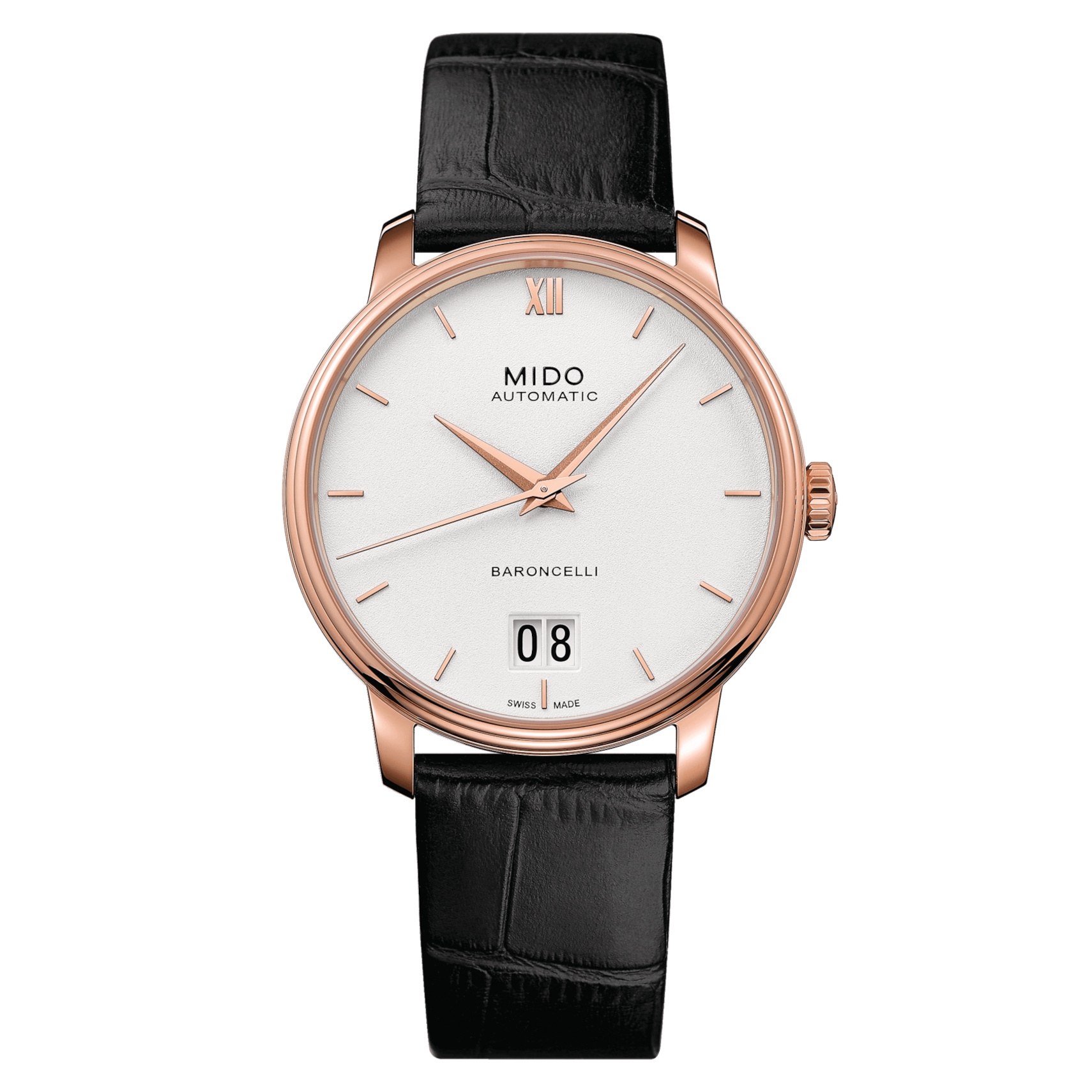 Mido M027.426.36.018.00 : Baroncelli Big Date Rose Gold / White