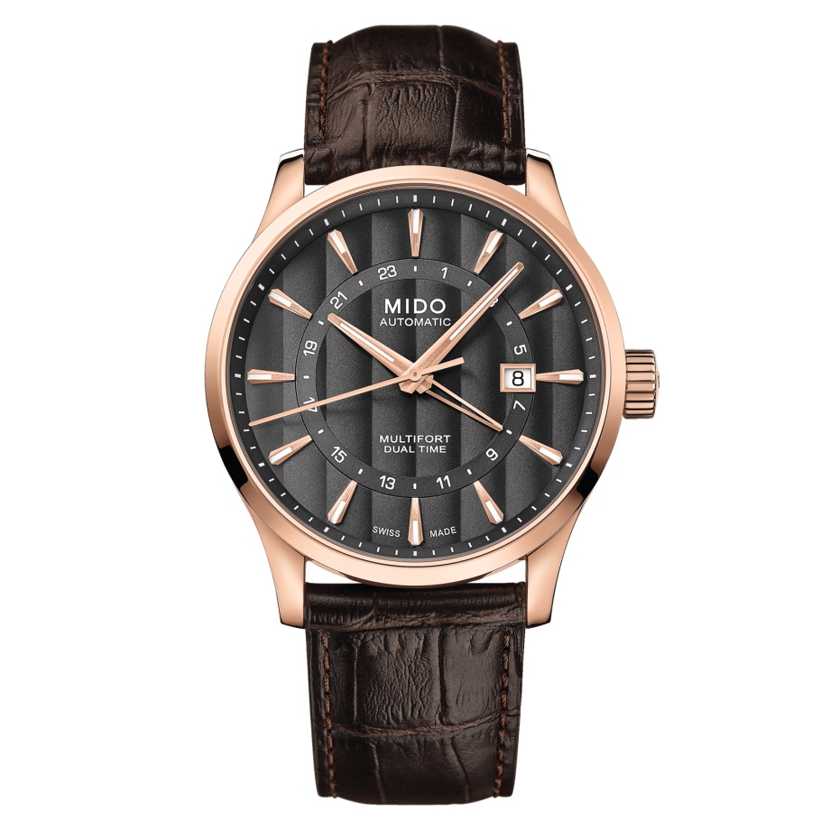 Mido M038.429.36.061.00 : Multifort Dual Time Rose Gold / Grey