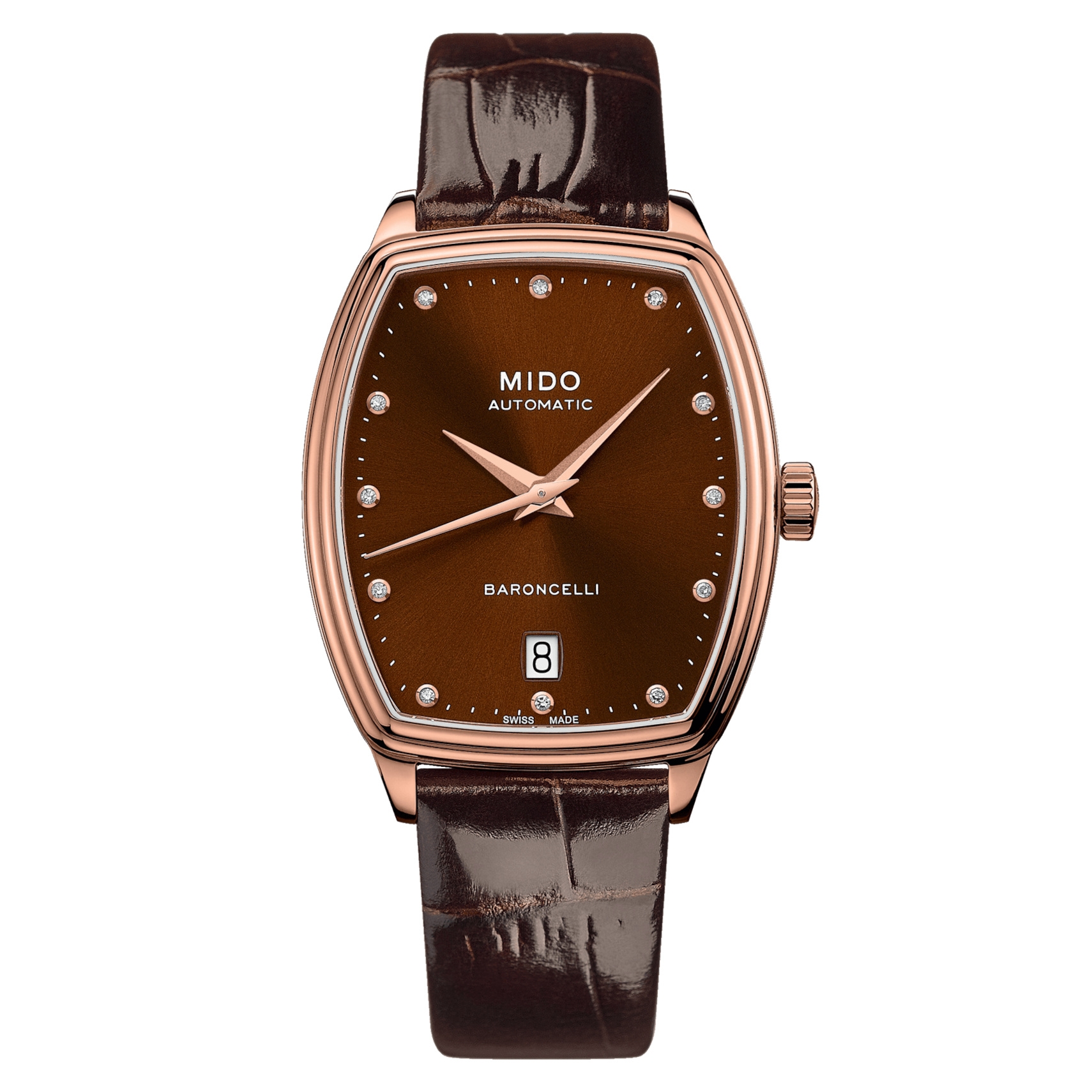 Mido M041.307.36.296.00 : Baroncelli Tonneau Lady Rose Gold / Brown - Diamond