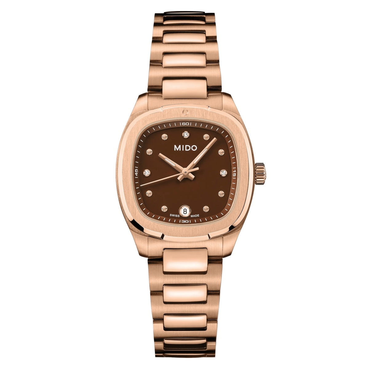 Mido M049.110.33.296.00 : Multifort TV 28 Quartz Rose Gold / Brown - Diamond / Bracelet