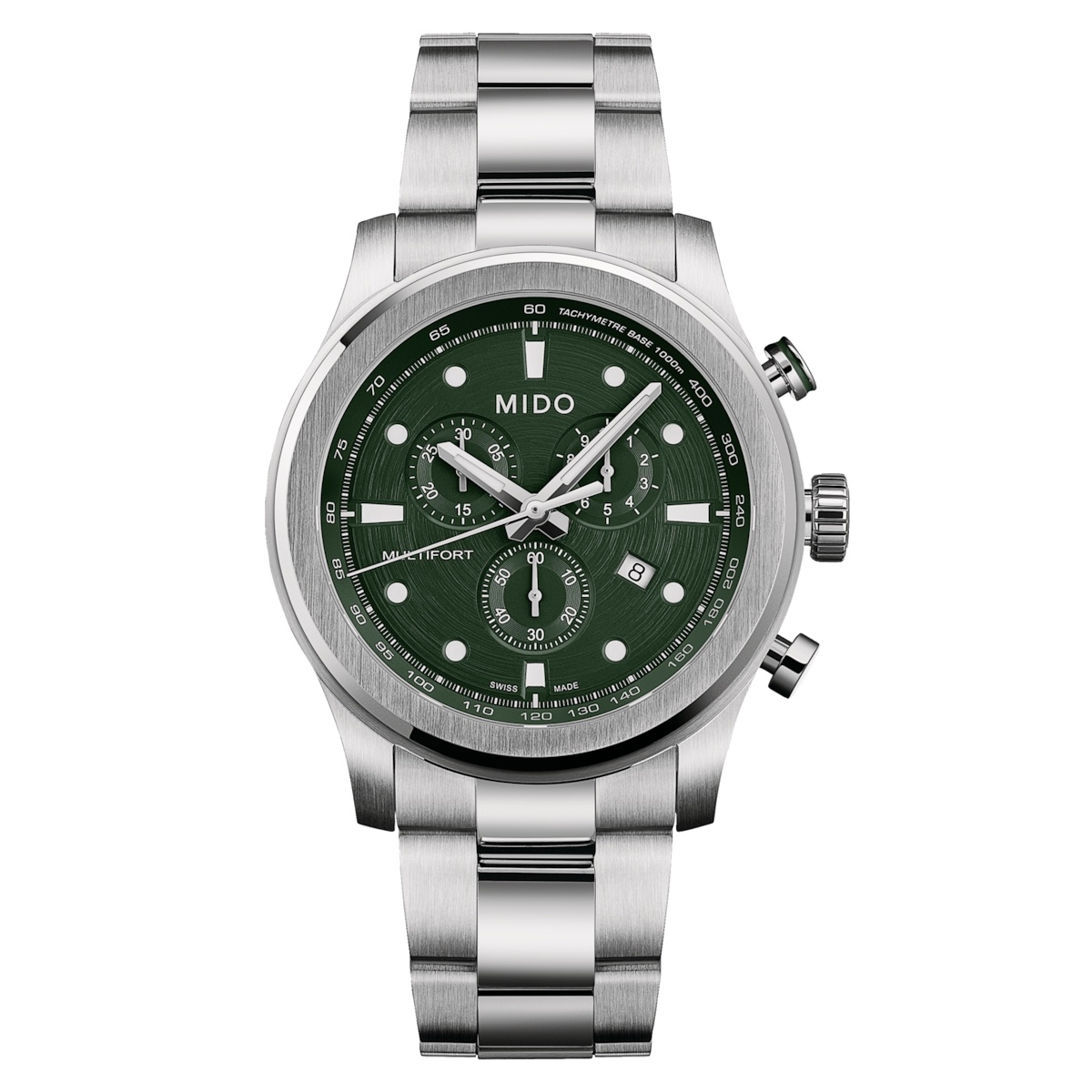 Mido M053.417.11.091.00 : Multifort Chronograph Quartz Stainless Steel / Green / Bracelet