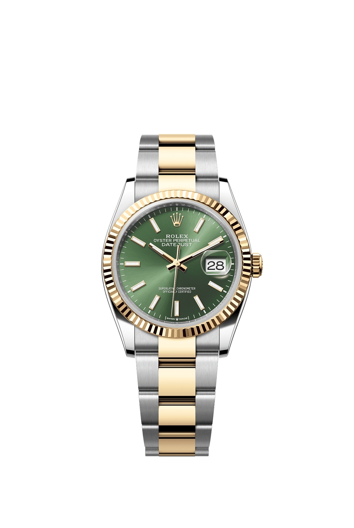 Rolex M126233-0058 : Datejust 36 Stainless Steel  - Yellow Gold - Fluted / Olive / Oyster