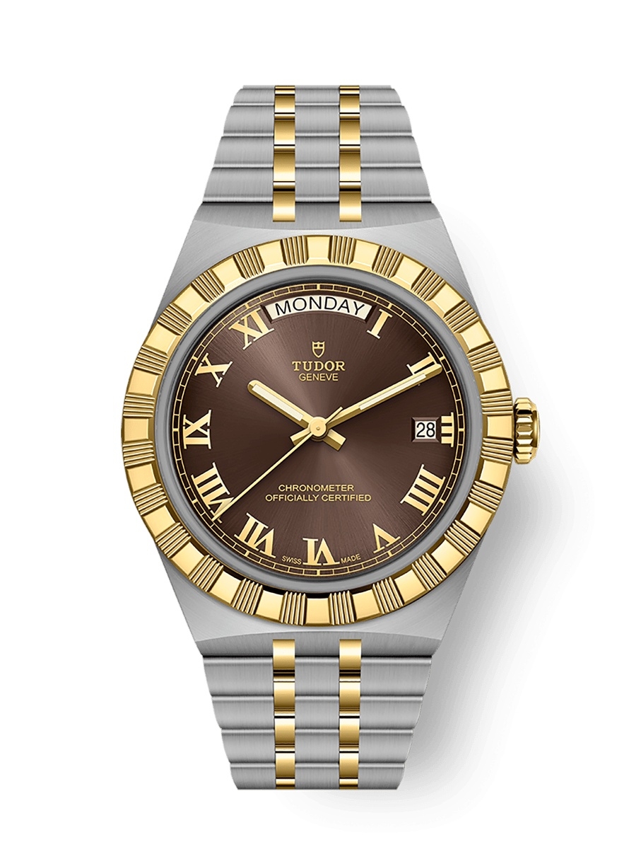 Tudor M2840D1A3-0001 : Royal Day-Date 40 Stainless Steel - Yellow Gold / Brown - Roman