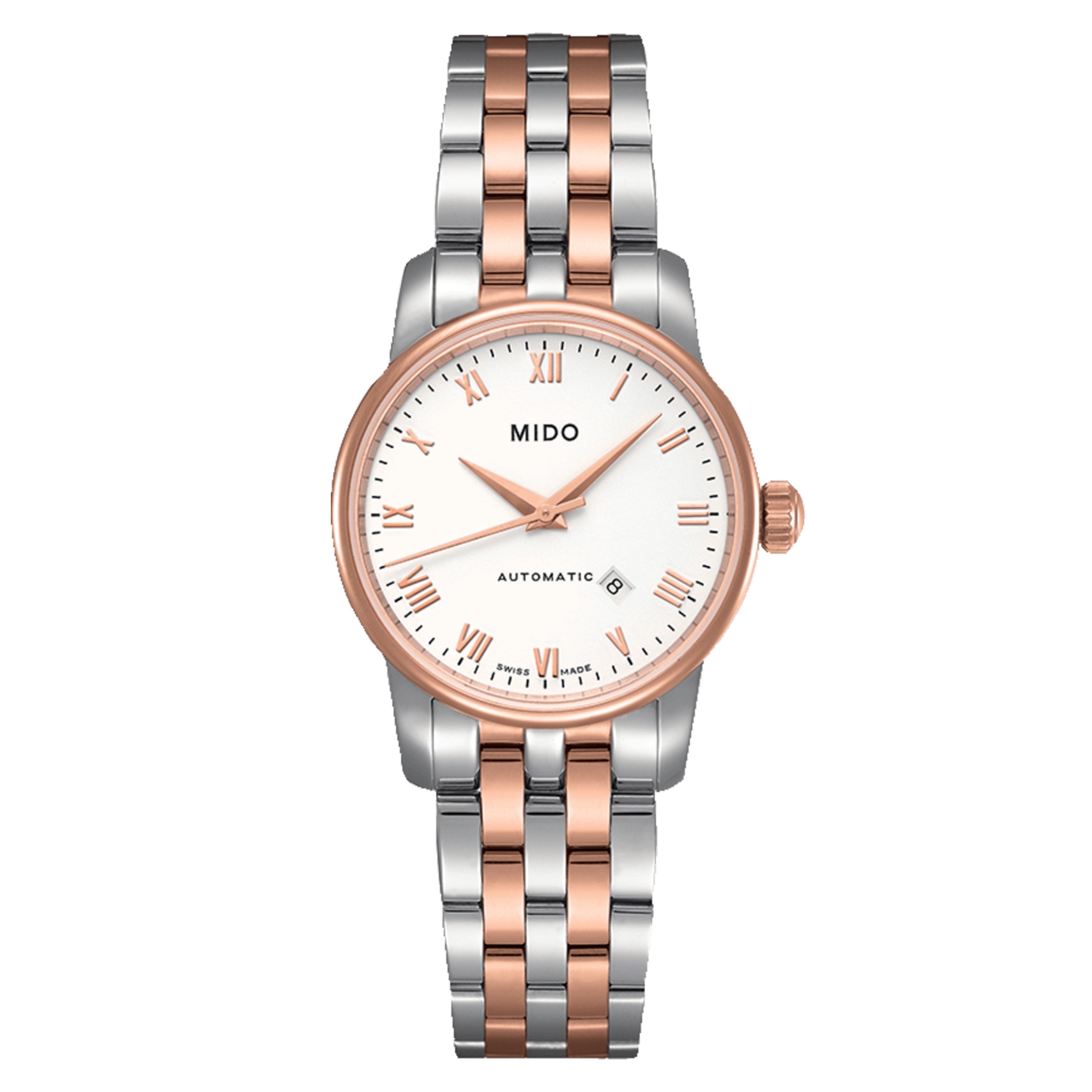Mido M7600.9.N6.1 : Baroncelli Tradition Lady Stainless Steel - Rose Gold / White / Bracelet