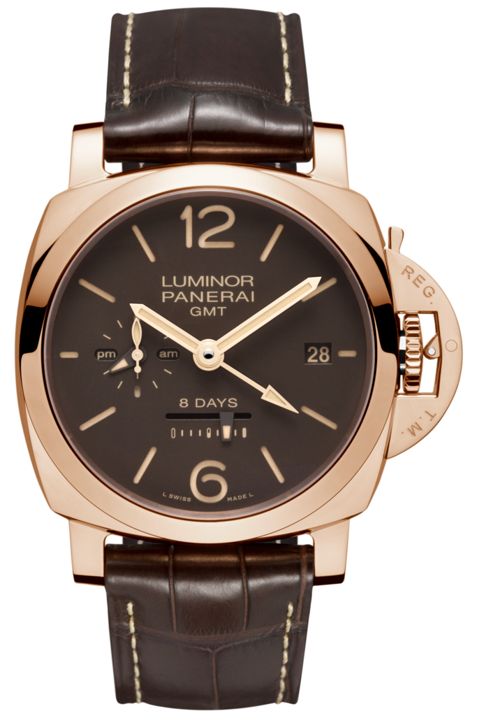 Panerai PAM00576 : Luminor 1950 44 8 Days GMT Red Gold / Brown