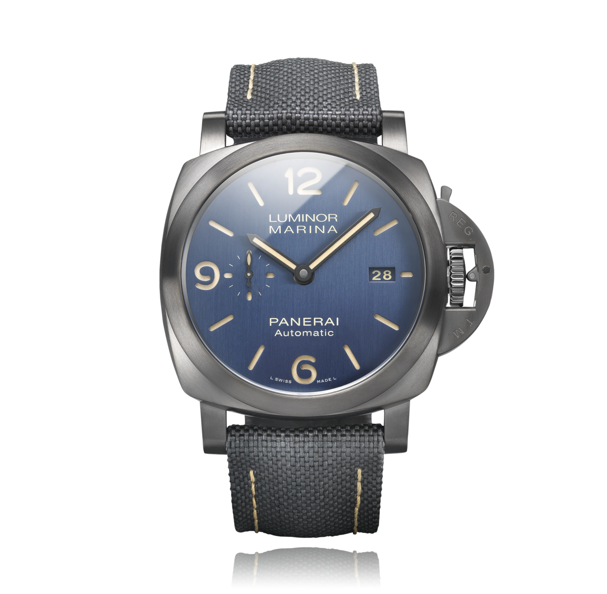 Panerai PAM01021 : Luminor 1950 44 3 Days Automatic Titanium DLC / Blue / Bucherer Blue