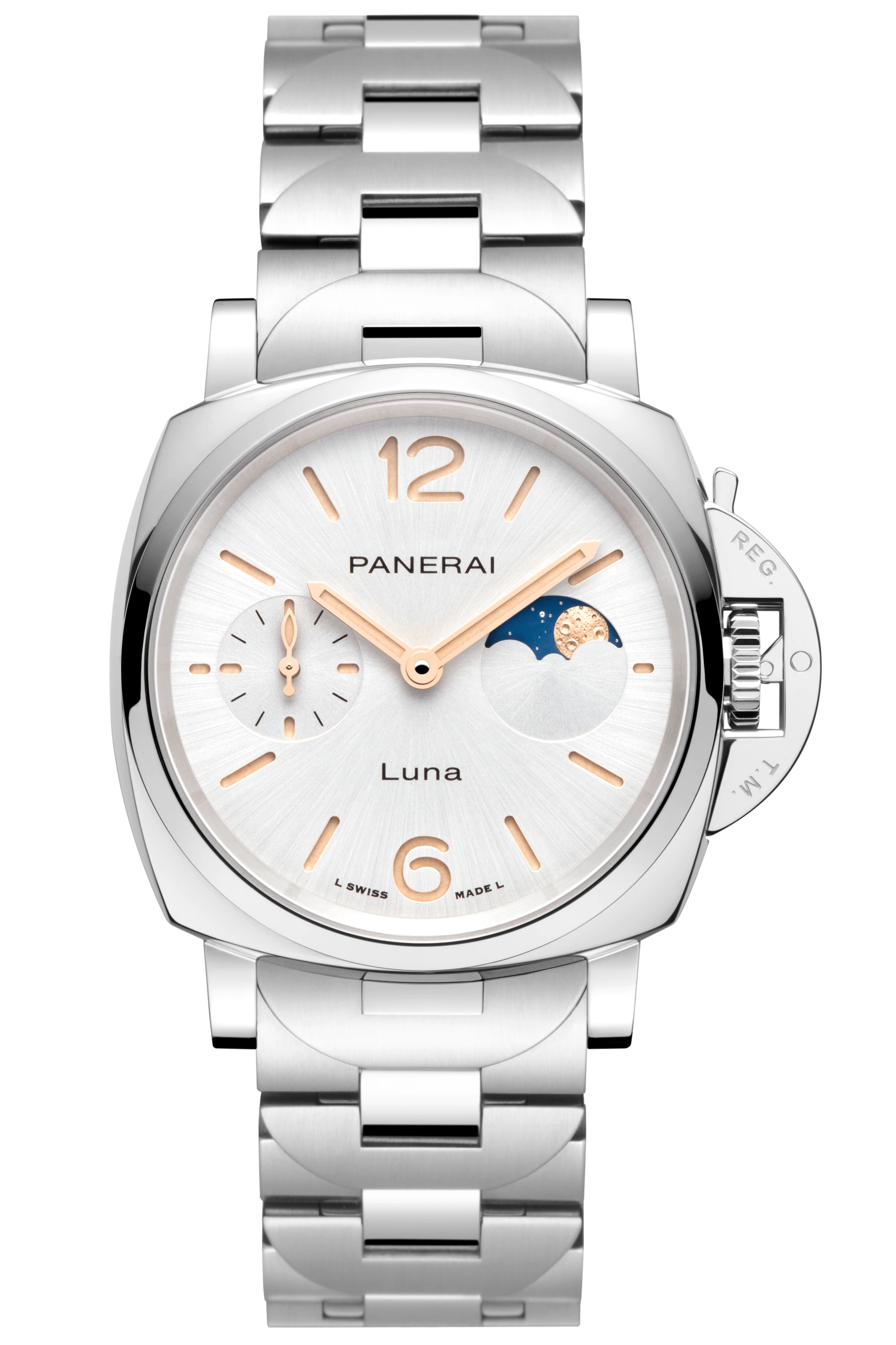 Panerai PAM01301 : Luminor Due Luna Automatic Stainless Steel / Silver / Bracelet