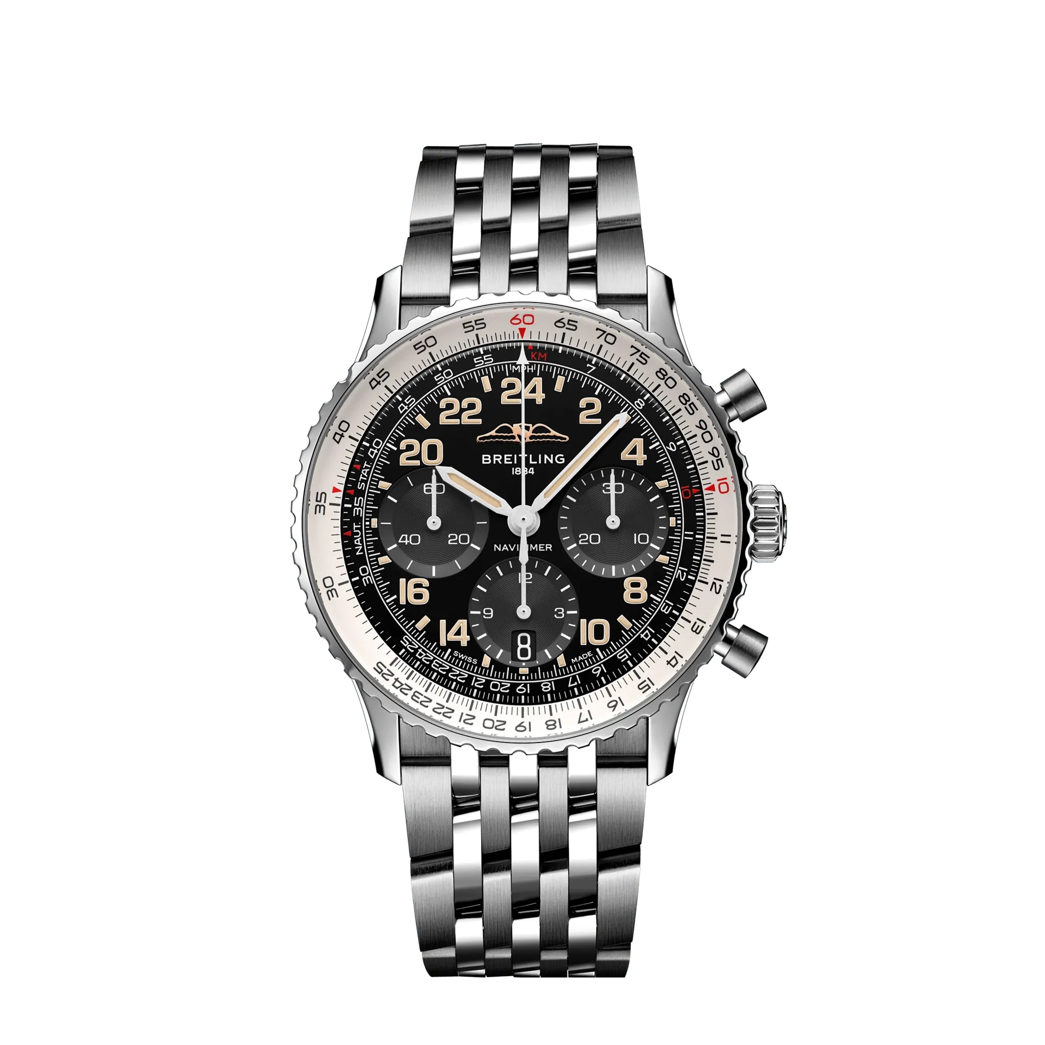 Breitling PB02301A1B1A1 : Navitimer B02 Chronograph 41 Cosmonaute Stainless Steel - Platinum / Black / Bracelet