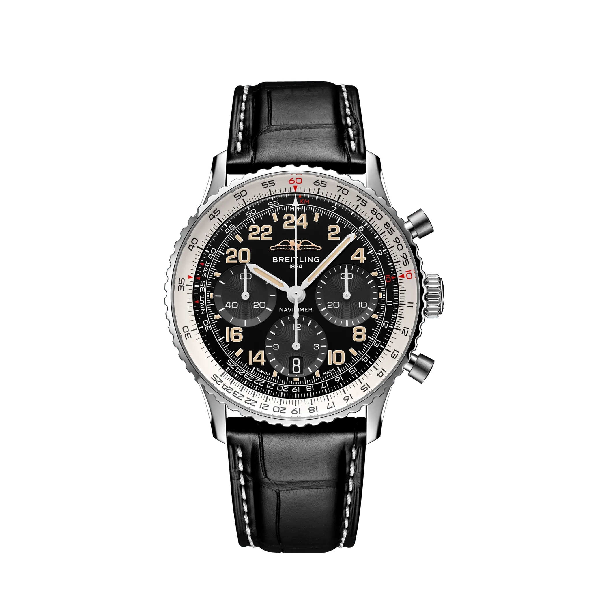 Breitling PB02301A1B1P1 : Navitimer B02 Chronograph 41 Cosmonaute Stainless Steel - Platinum / Black / Alligator - Folding