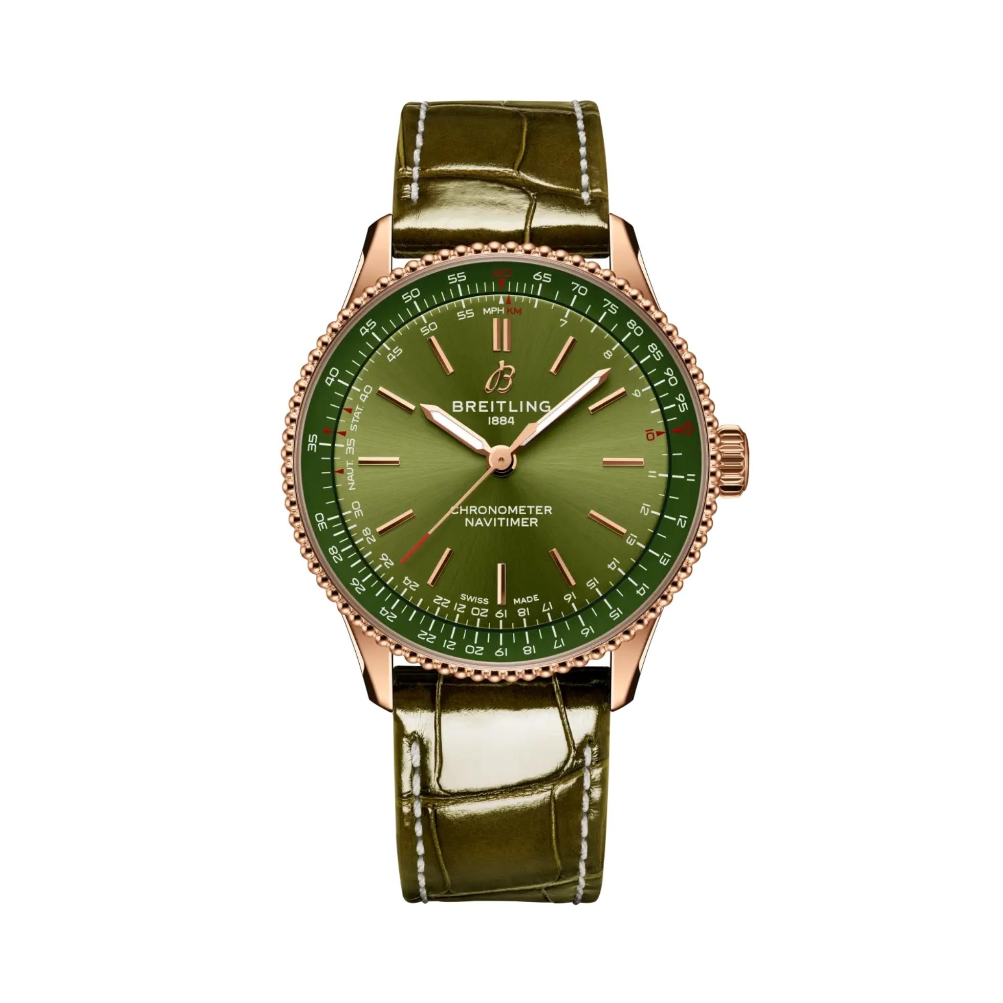 Breitling R17327371L1P1 : Navitimer Automatic 36 Red Gold / Green
