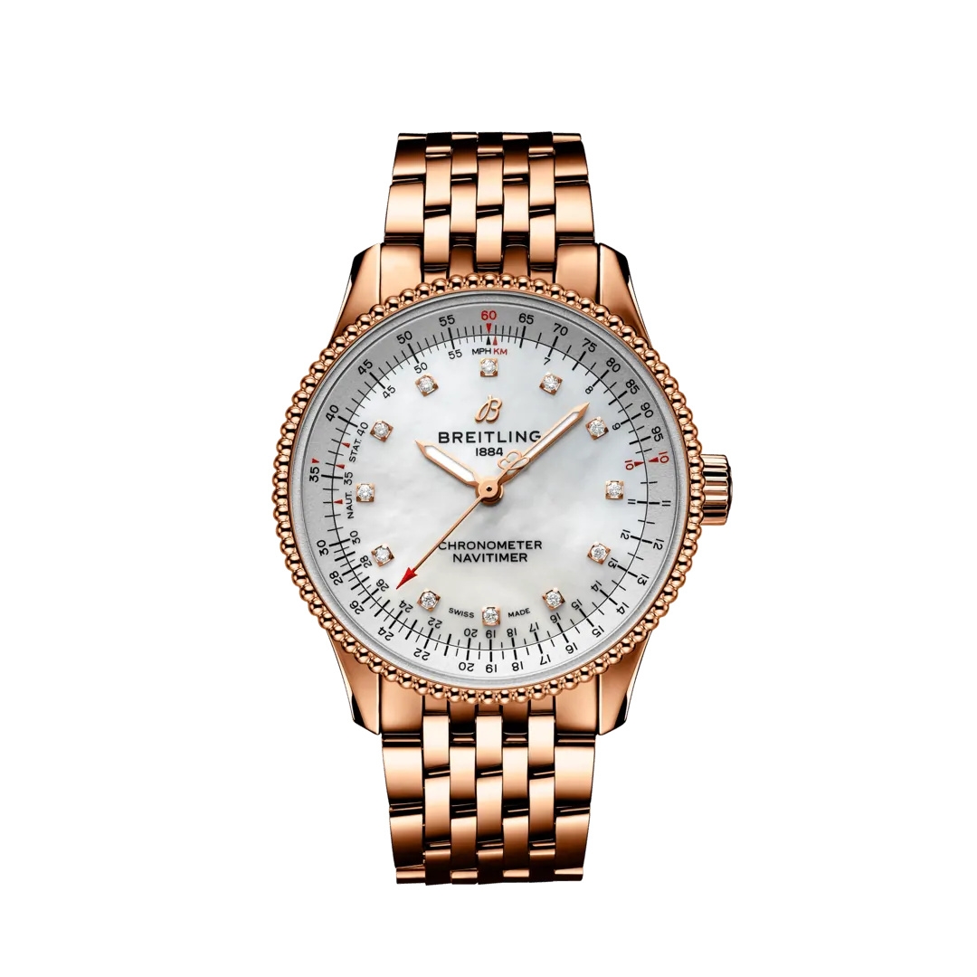 Breitling R17395211A1R1 : Navitimer 1 35 Automatic Red Gold / MOP / Bracelet