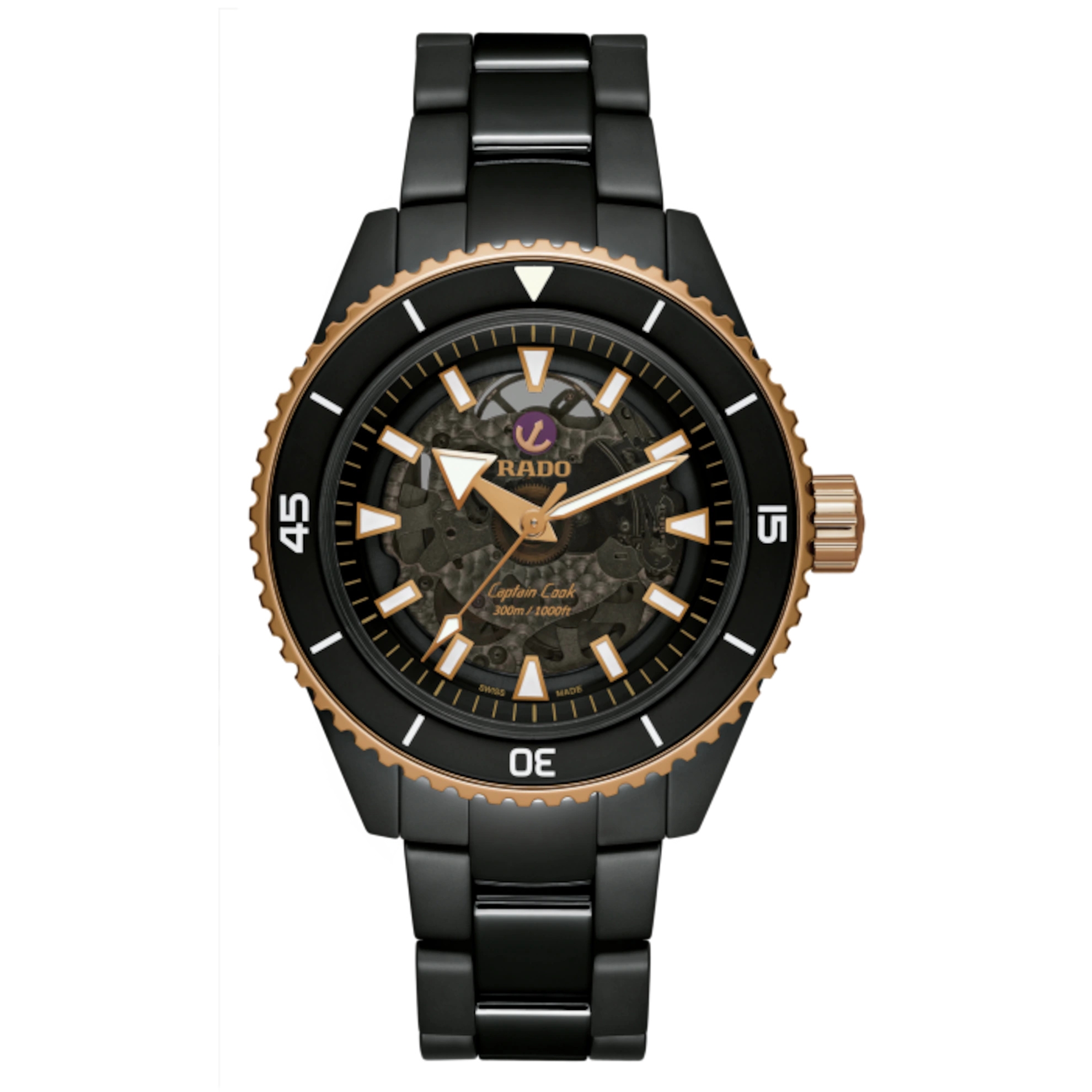 Rado R32127162 : HyperChrome Captain Cook 43 Ceramic - Rose Gold / Black / Bracelet