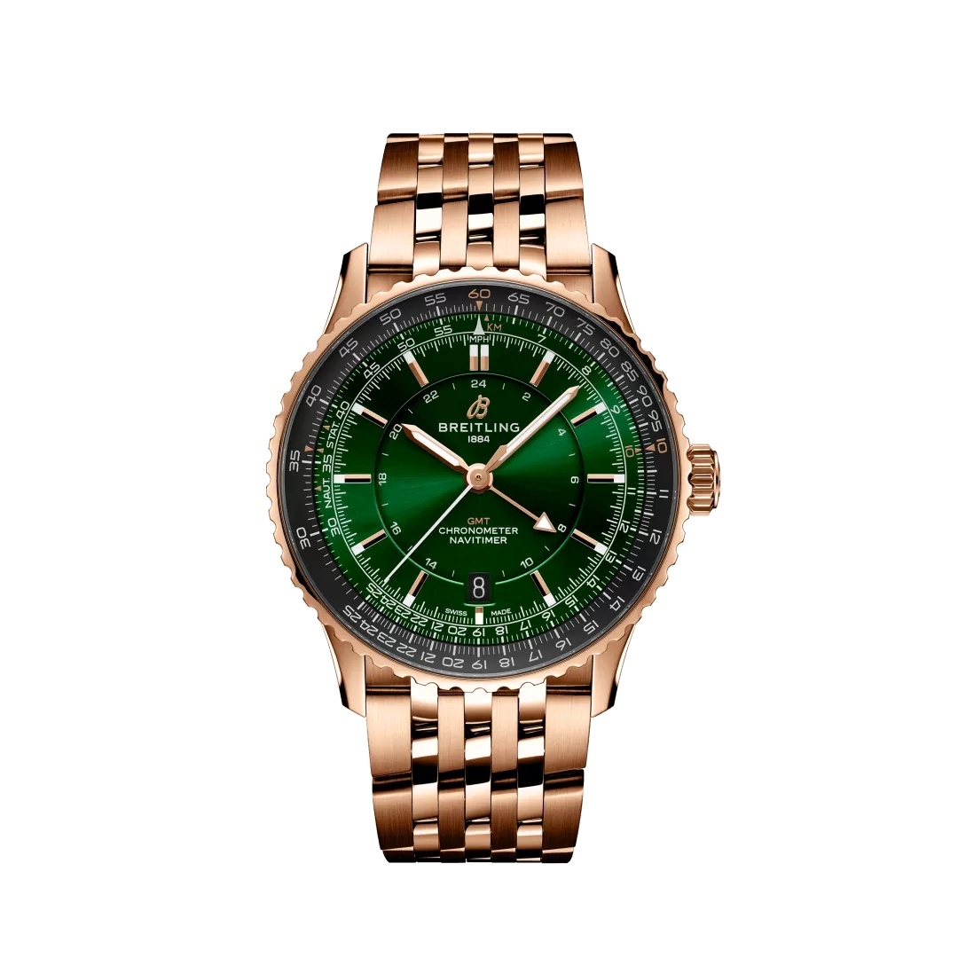 Breitling R32310251L1R1 : Navitimer GMT 41 Automatic Red Gold / Green / Bracelet