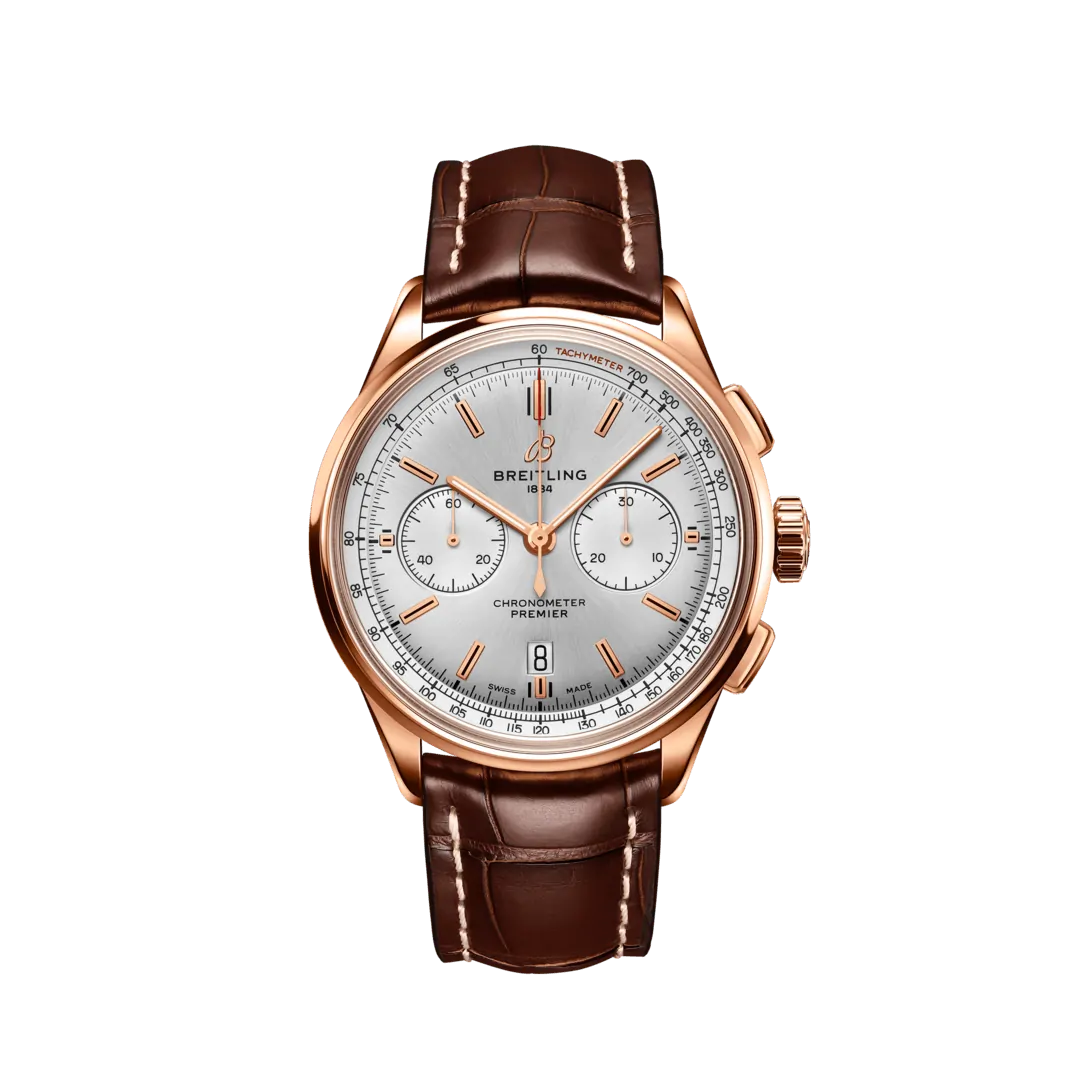 Breitling RB0118371G1P1 : Premier B01 Chronograph 42 Red Gold / Silver / Alligator