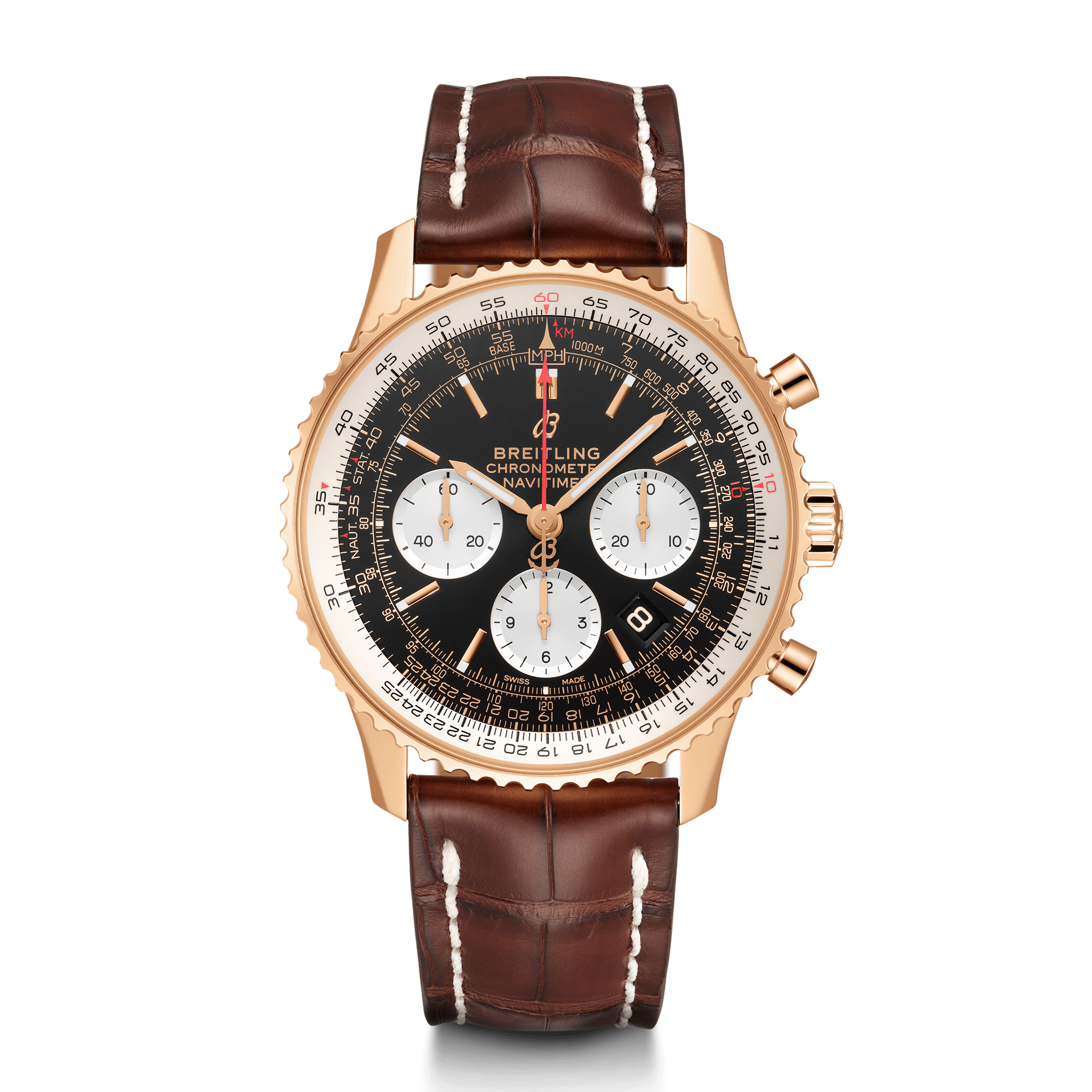 Breitling RB0121211B1P1 : Navitimer 1 B01 Chronograph 43 Red Gold / Black / Croco / Pin