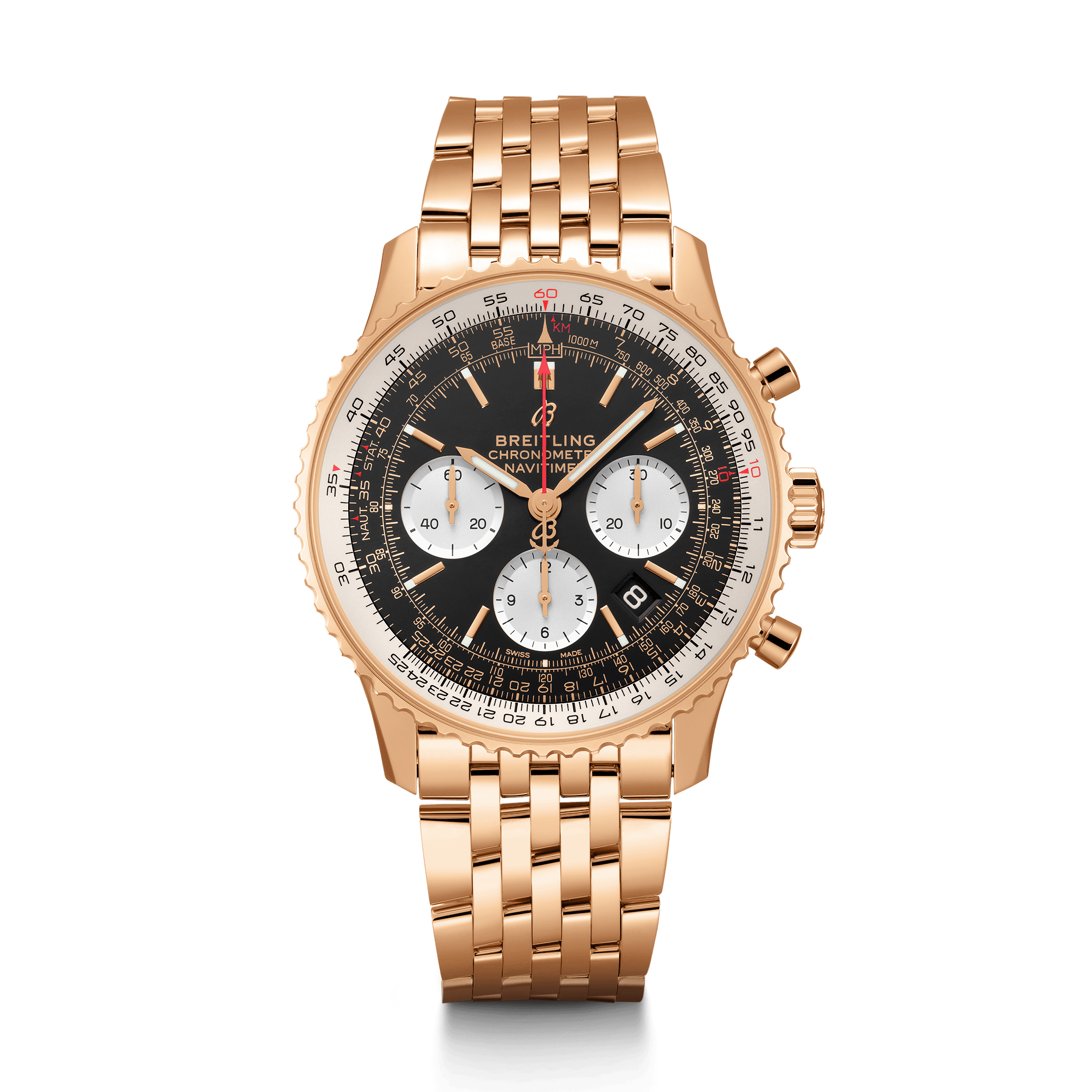 Breitling RB0121211B1R1 : Navitimer 1 B01 Chronograph 43 Red Gold / Black / Bracelet