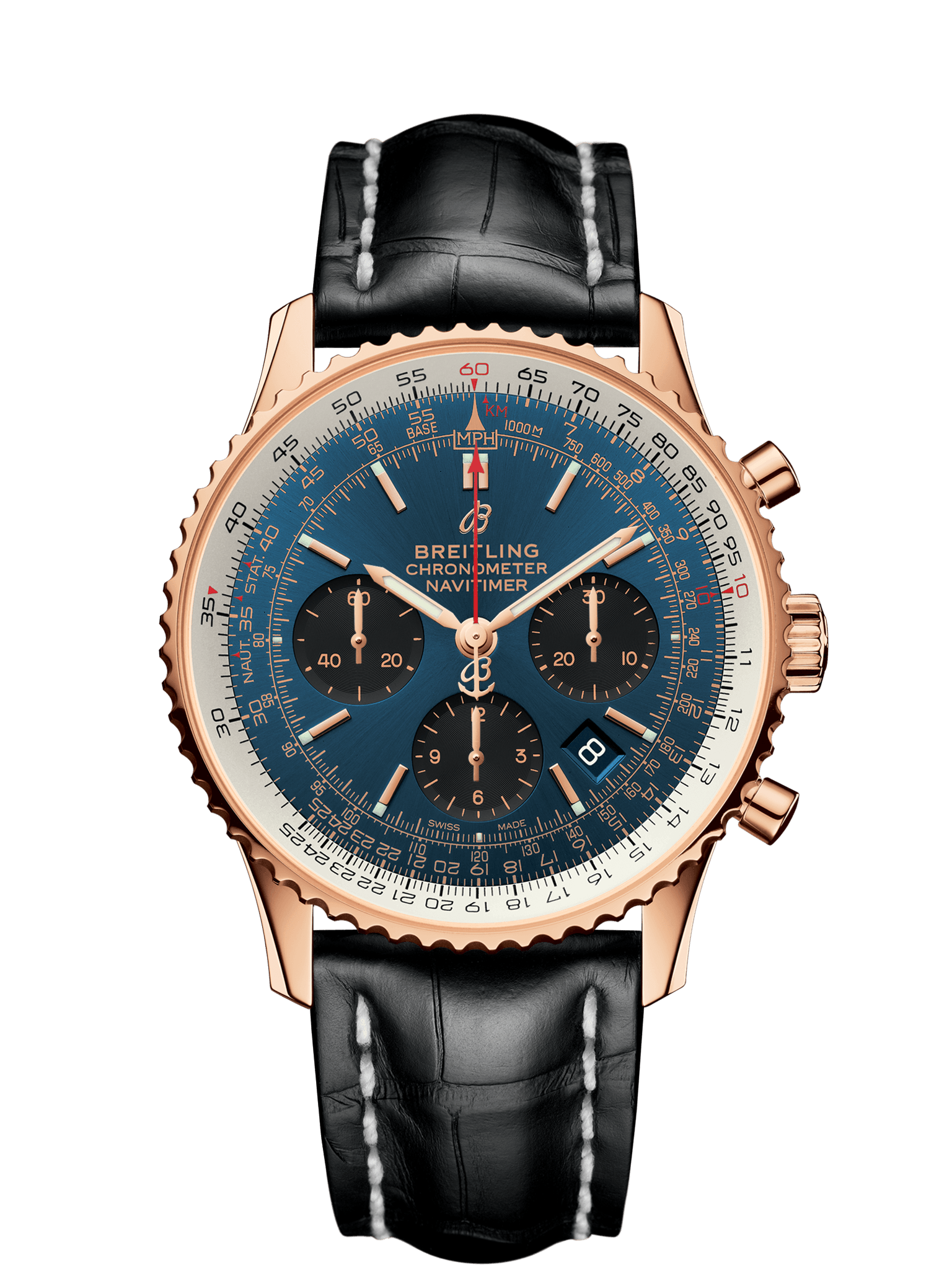Breitling RB0121211C1P1 : Navitimer 1 B01 Chronograph 43 Red Gold / Blue / Croco / Pin