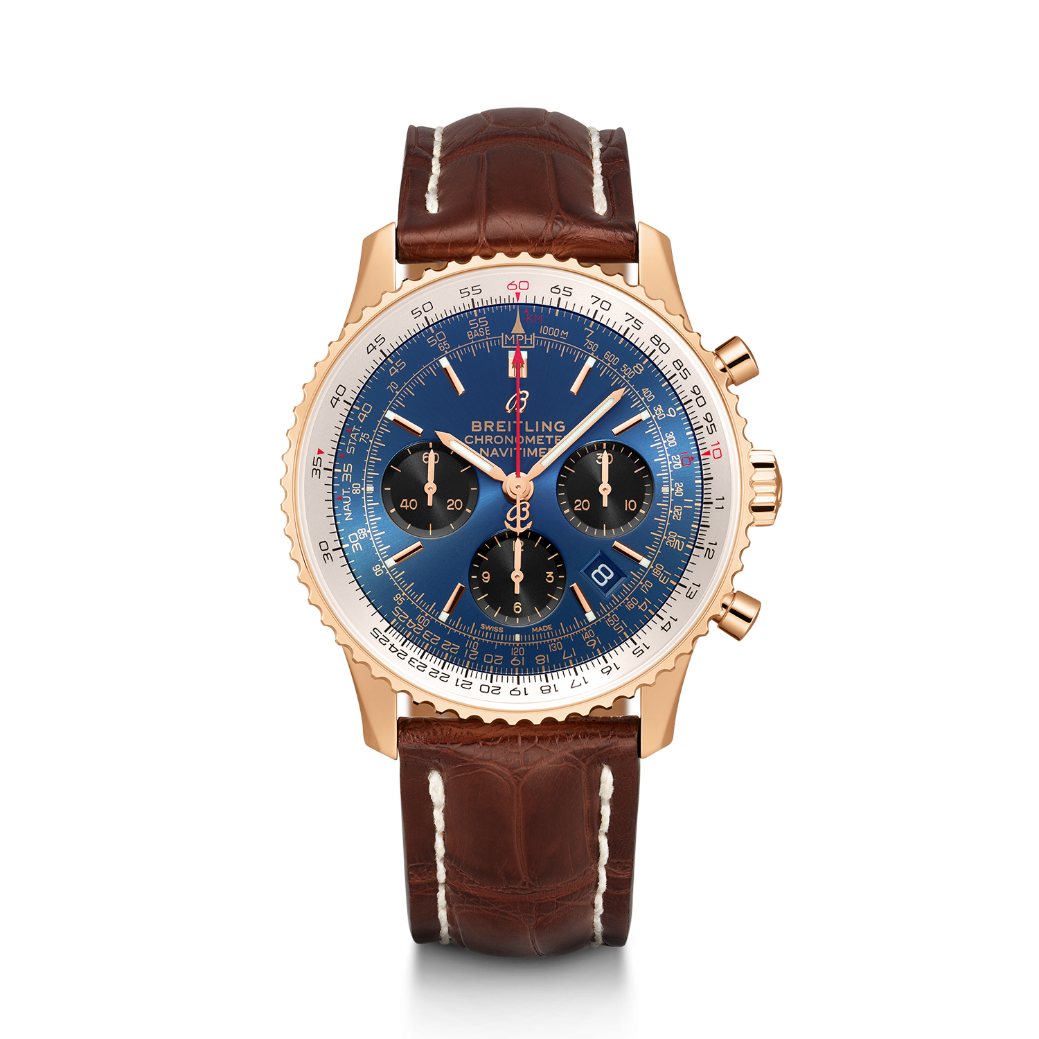 Breitling RB0121211C1P4 : Navitimer 1 B01 Chronograph 43 Red Gold / Blue / Croco / Folding