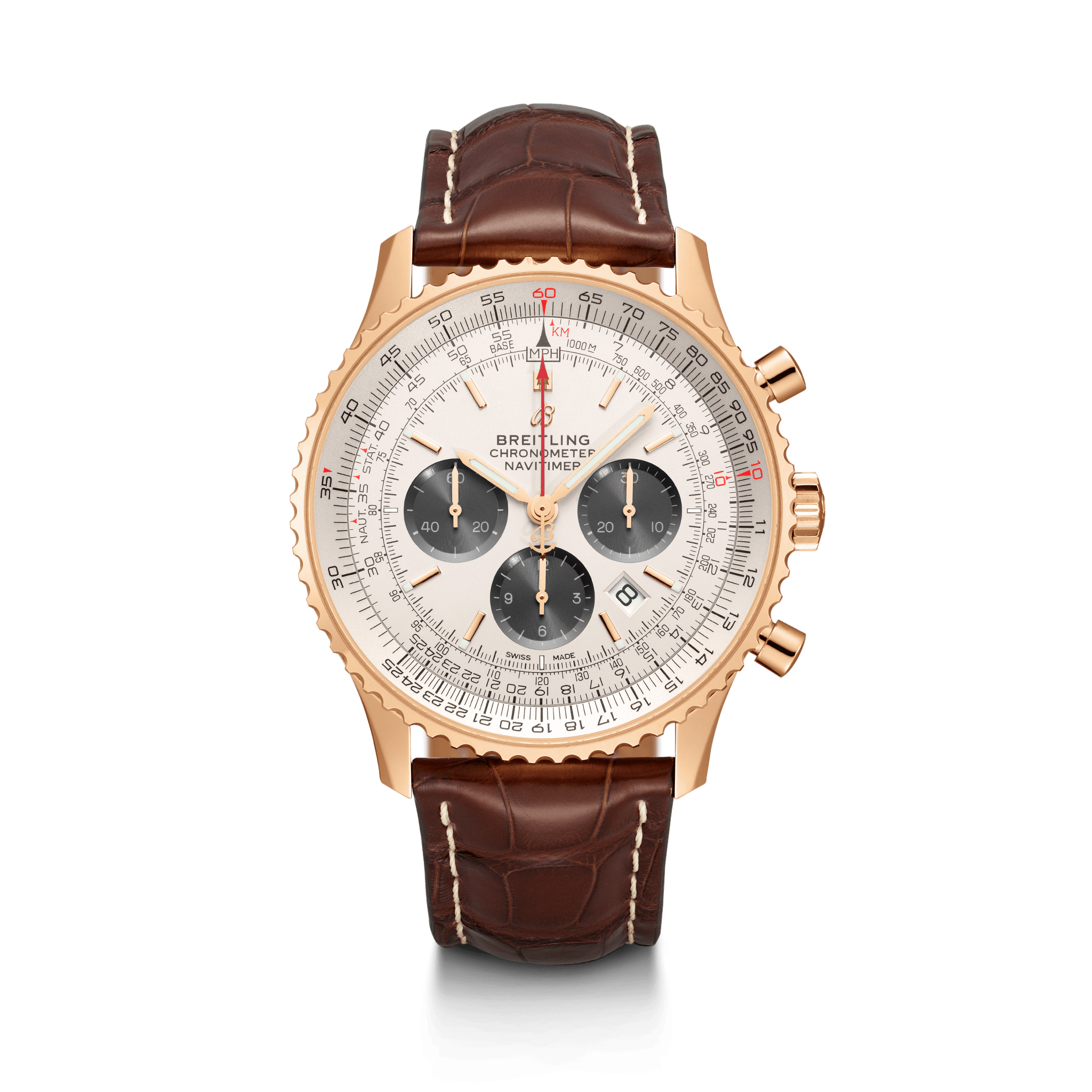 Breitling RB0127121G1P1 : Navitimer 1 B01 Chronograph 46 Red Gold / Silver / Croco / Pin