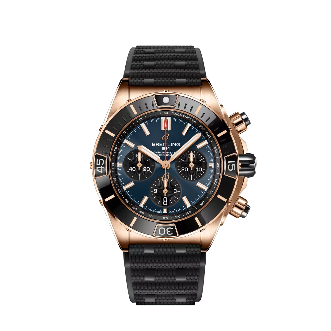 Breitling RB01362A1C1S1 : Super Chronomat B01 44 Red Gold / Blue / Rubber Rouleaux