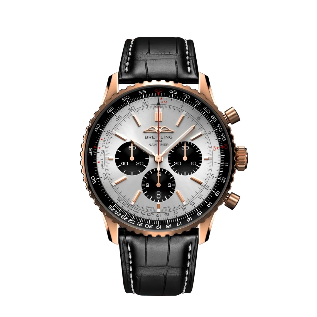 Breitling RB0137241G1P1 : Navitimer B01 Chronograph 46 Red Gold / Silver / Alligator