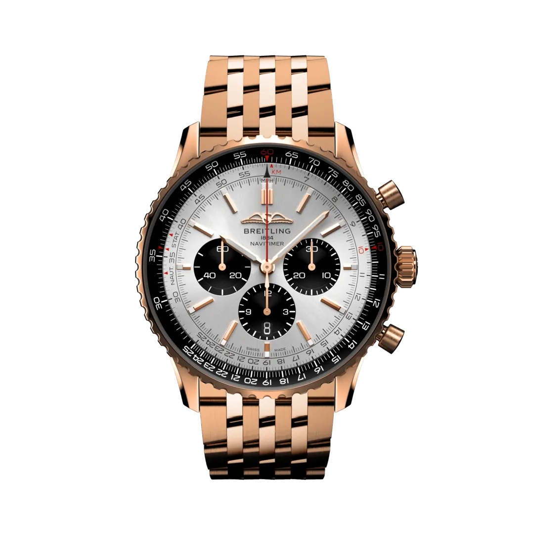 Breitling RB0137241G1R1 : Navitimer B01 Chronograph 46 Red Gold / Silver / Bracelet