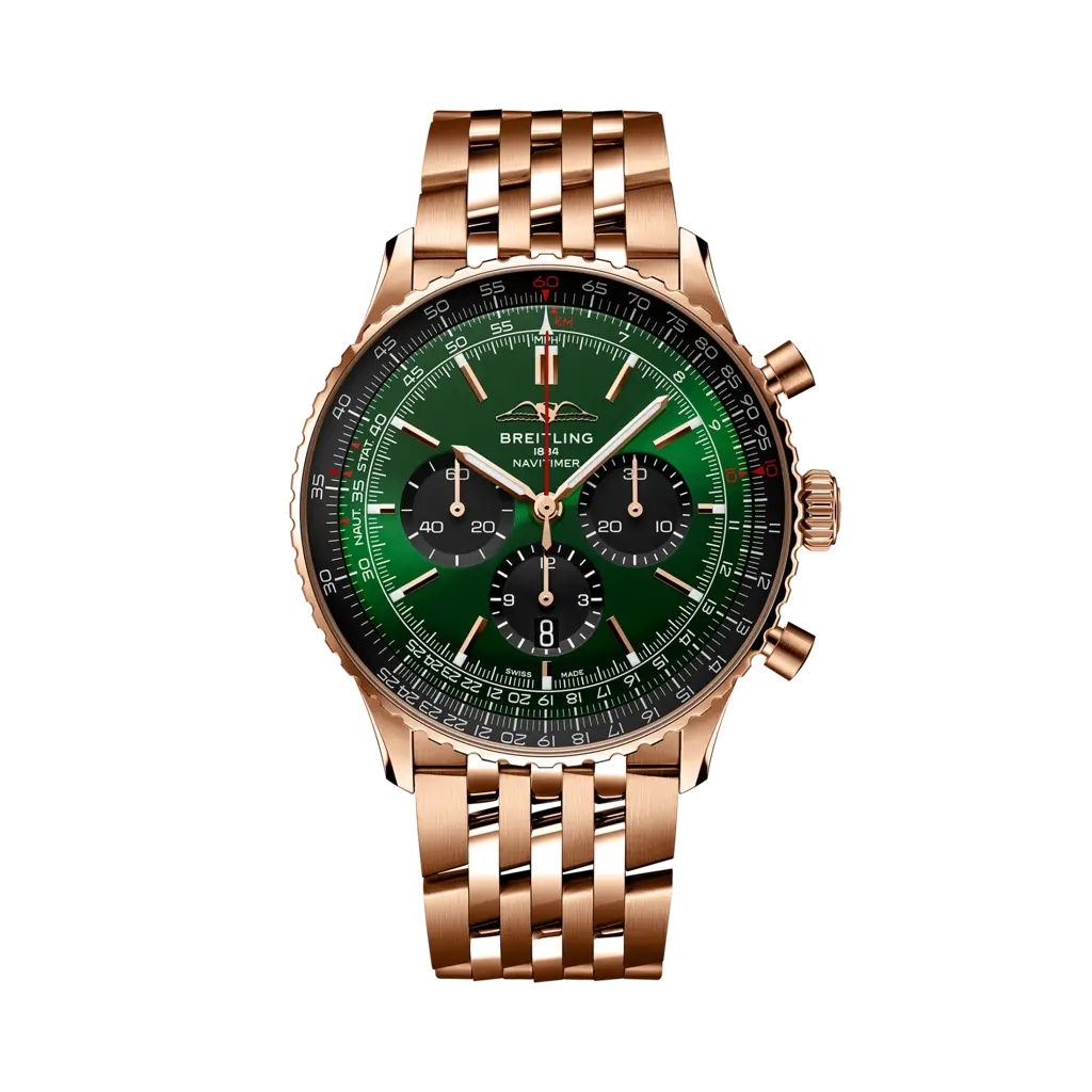 Breitling RB0137241L1R1 : Navitimer B01 Chronograph 46 Red Gold / Green / Bracelet