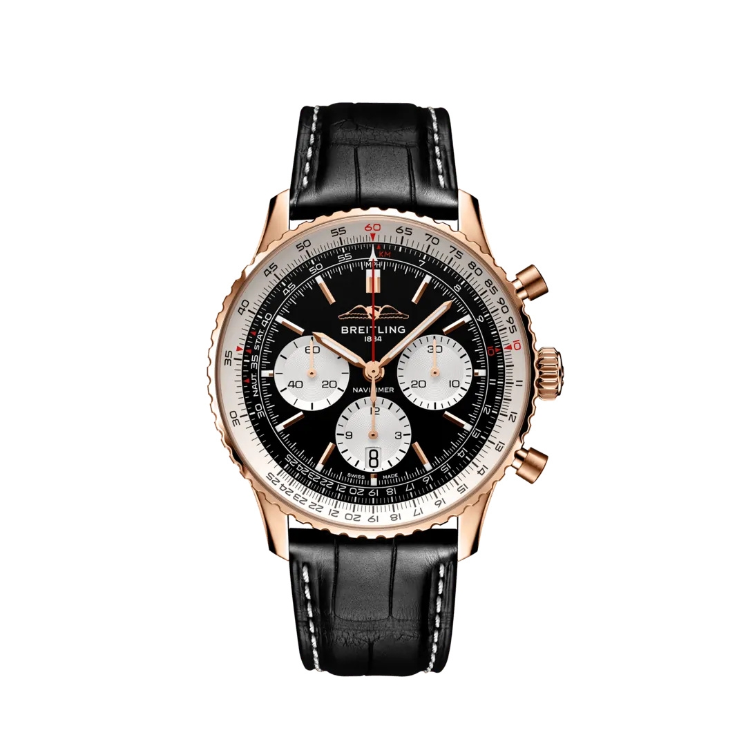 Breitling RB0138211B1P1 : Navitimer B01 Chronograph 43 Red Gold / Black / Alligator - Folding