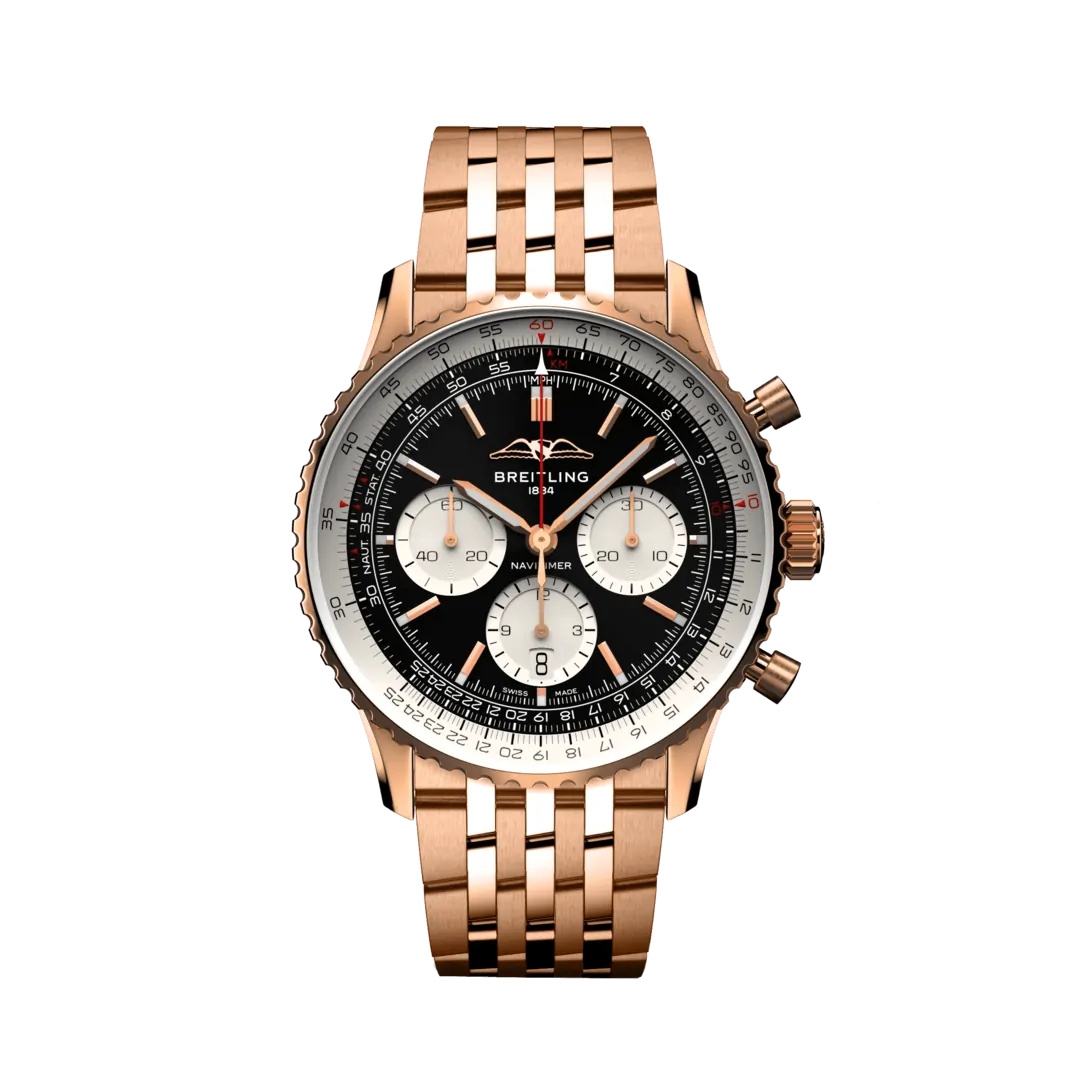 Breitling RB0138211B1R1 : Navitimer B01 Chronograph 43 Red Gold / Black / Bracelet
