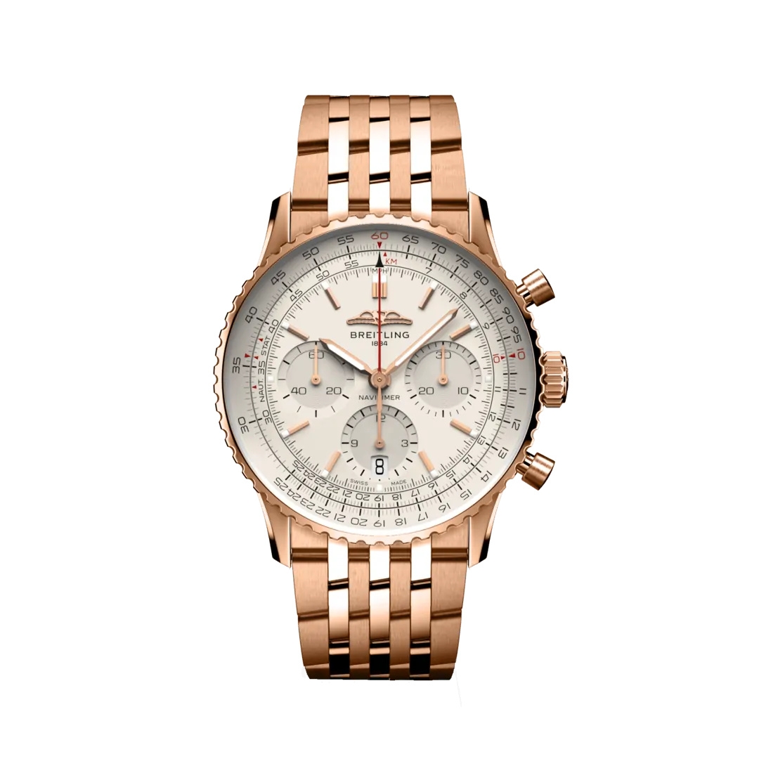 Breitling RB0139211G1R1 : Navitimer B01 Chronograph 41 Red Gold / Silver / Bracelet