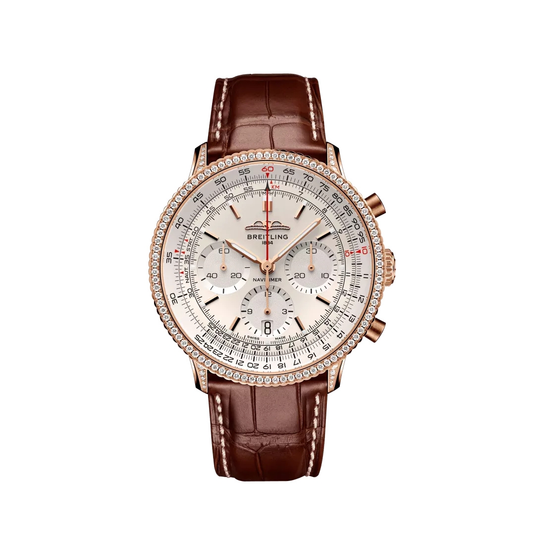 Breitling RB0139631G1P1 : Navitimer B01 Chronograph 41 Red Gold - Diamond / White / Alligator