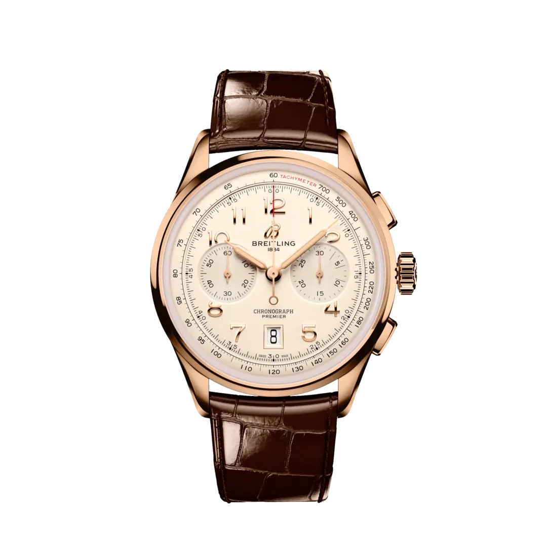 Breitling RB0145371G1P1 : Premier B01 Chronograph 42 Red Gold / Cream / Alligator