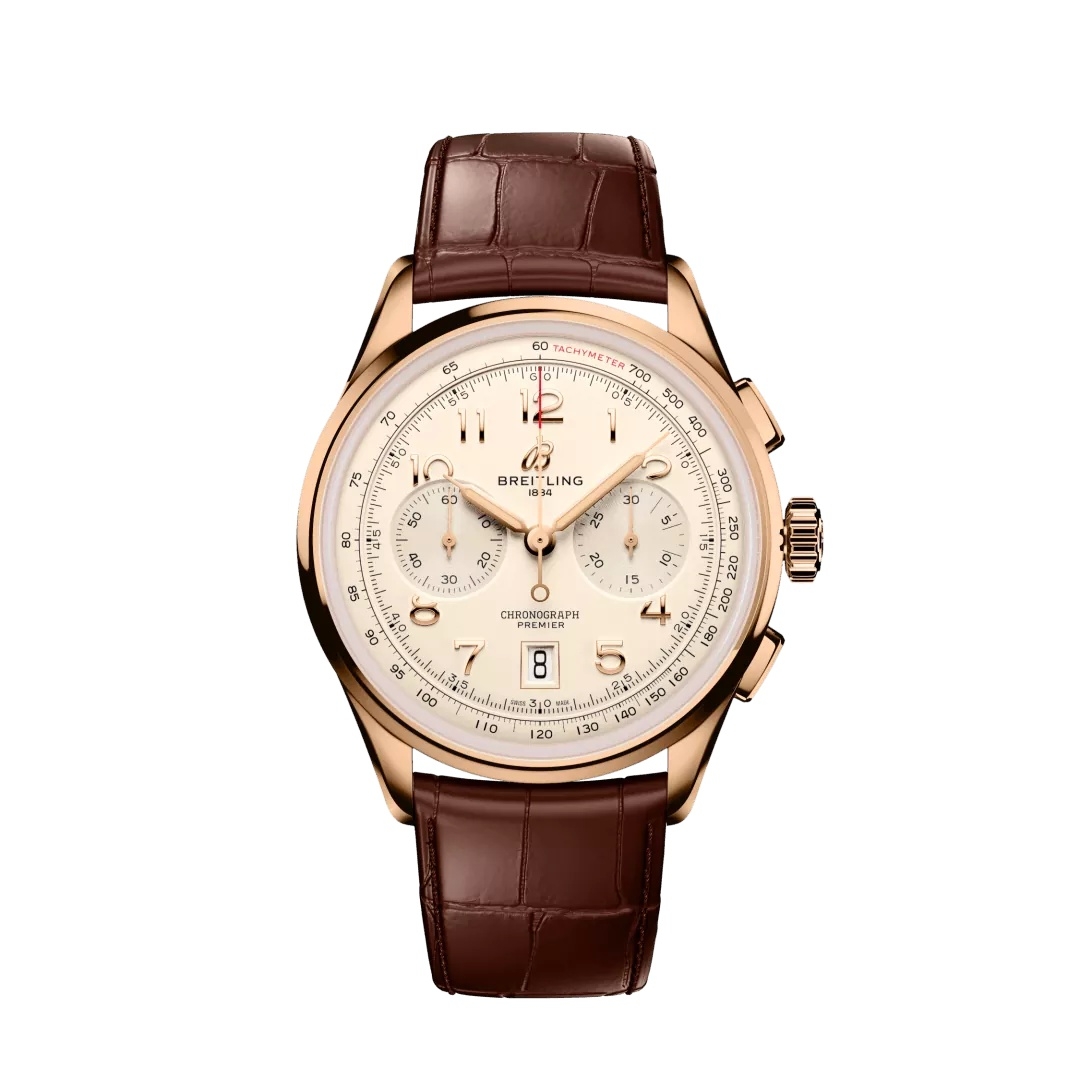 Breitling RB0145371G1P2 : Premier B01 Chronograph 42 Red Gold / Cream / Alligator - Matte