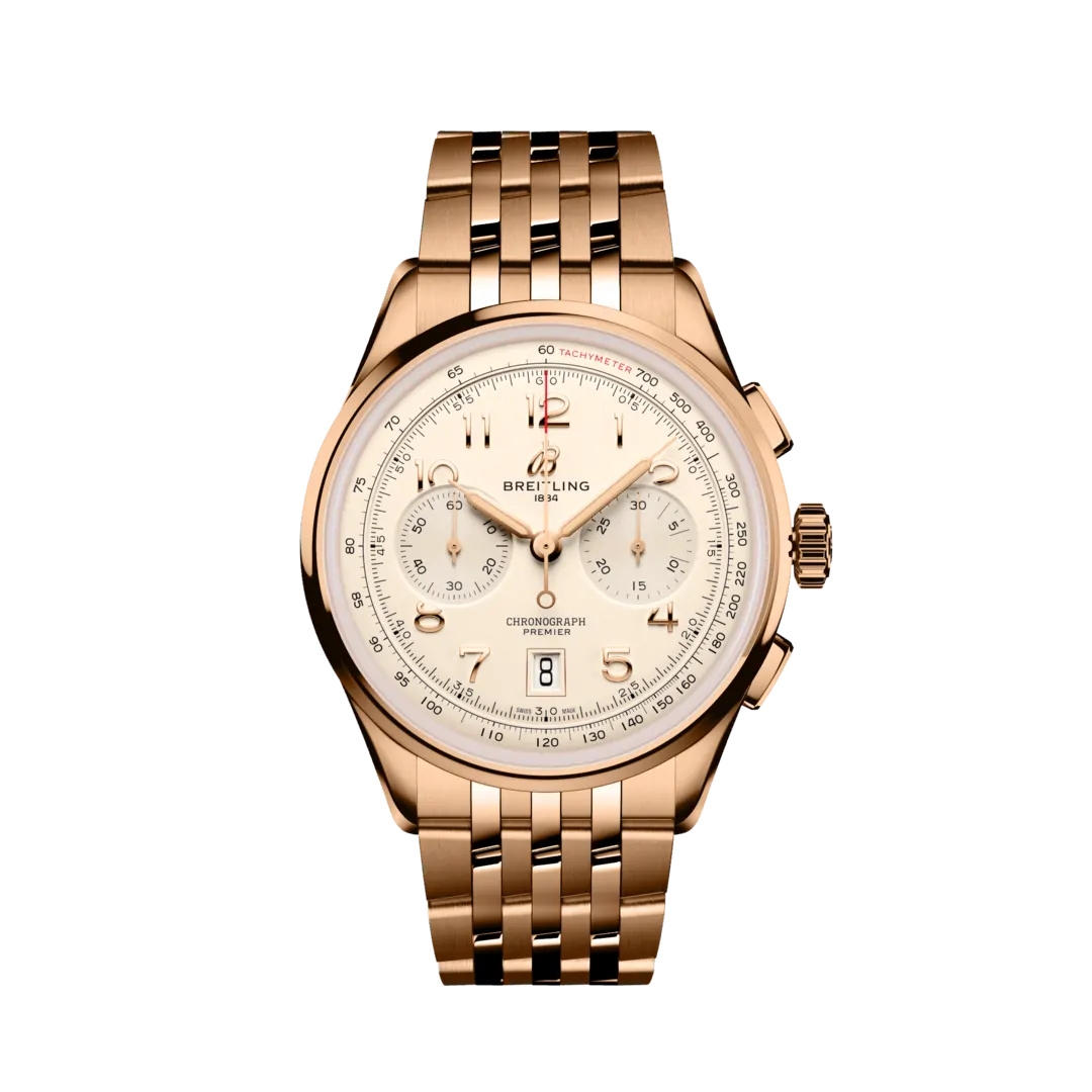 Breitling RB0145371G1R1 : Premier B01 Chronograph 42 Red Gold / Cream / Bracelet