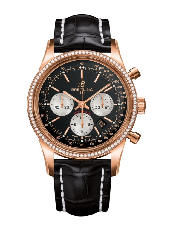 Breitling RB015253.BF15.743P : Transocean Chronograph Red Gold / Diamond / Reverse Panda / Croco