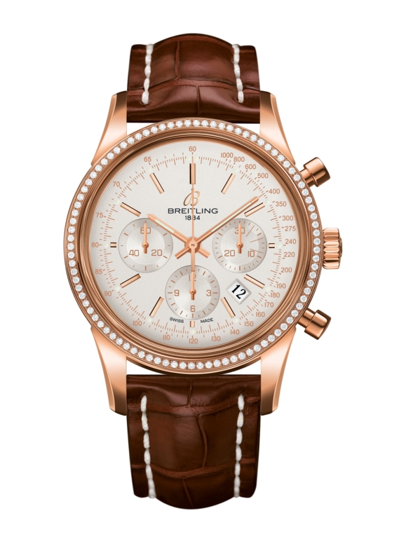 Breitling RB015253.G738.737P : Transocean Chronograph Red Gold / Diamond / Silver / Croco