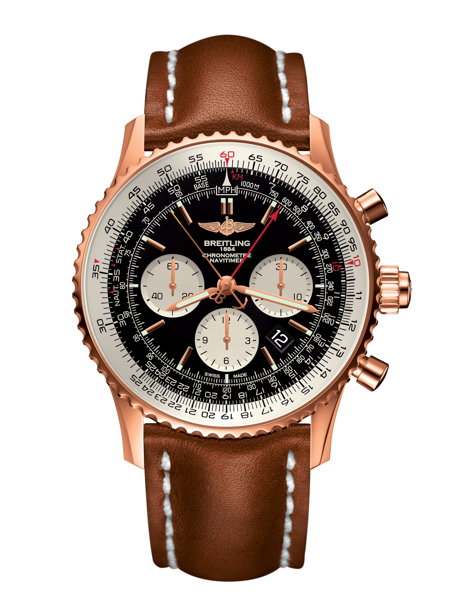 Breitling RB031121/BG11/439X/R20BA.1 : Navitimer Rattrapante Red Gold / Black / Calf / Pin