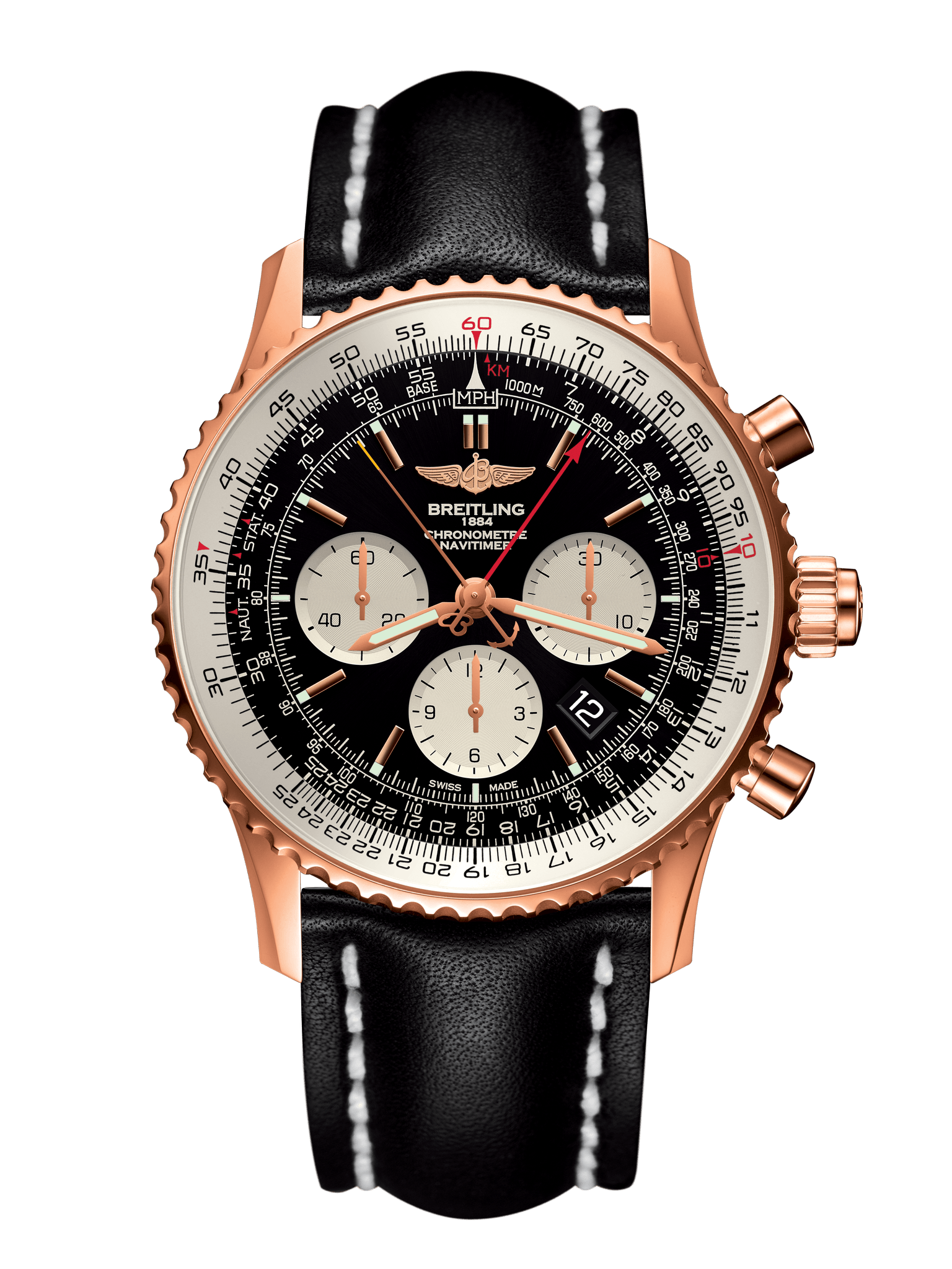 Breitling RB031121/BG11/441X/R20BA.1 : Navitimer Rattrapante Red Gold / Black / Calf / Pin