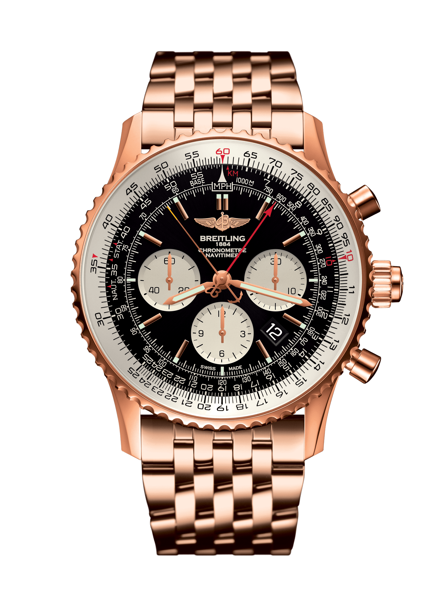 Breitling RB031121/BG11/443R : Navitimer Rattrapante Red Gold / Black / Bracelet