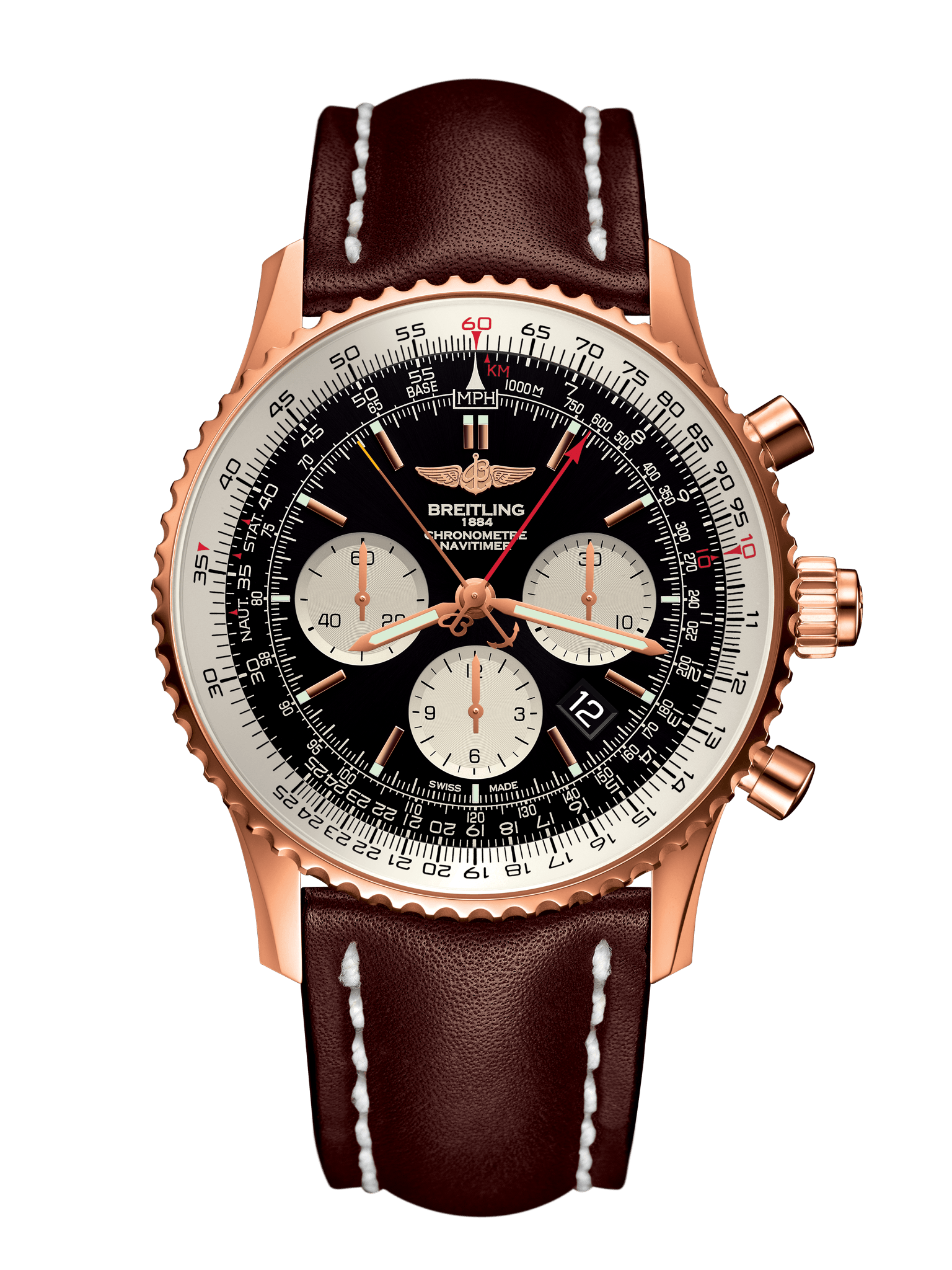 Breitling RB031121/BG11/443X/R20BA.1 : Navitimer Rattrapante Red Gold / Black / Calf / Pin