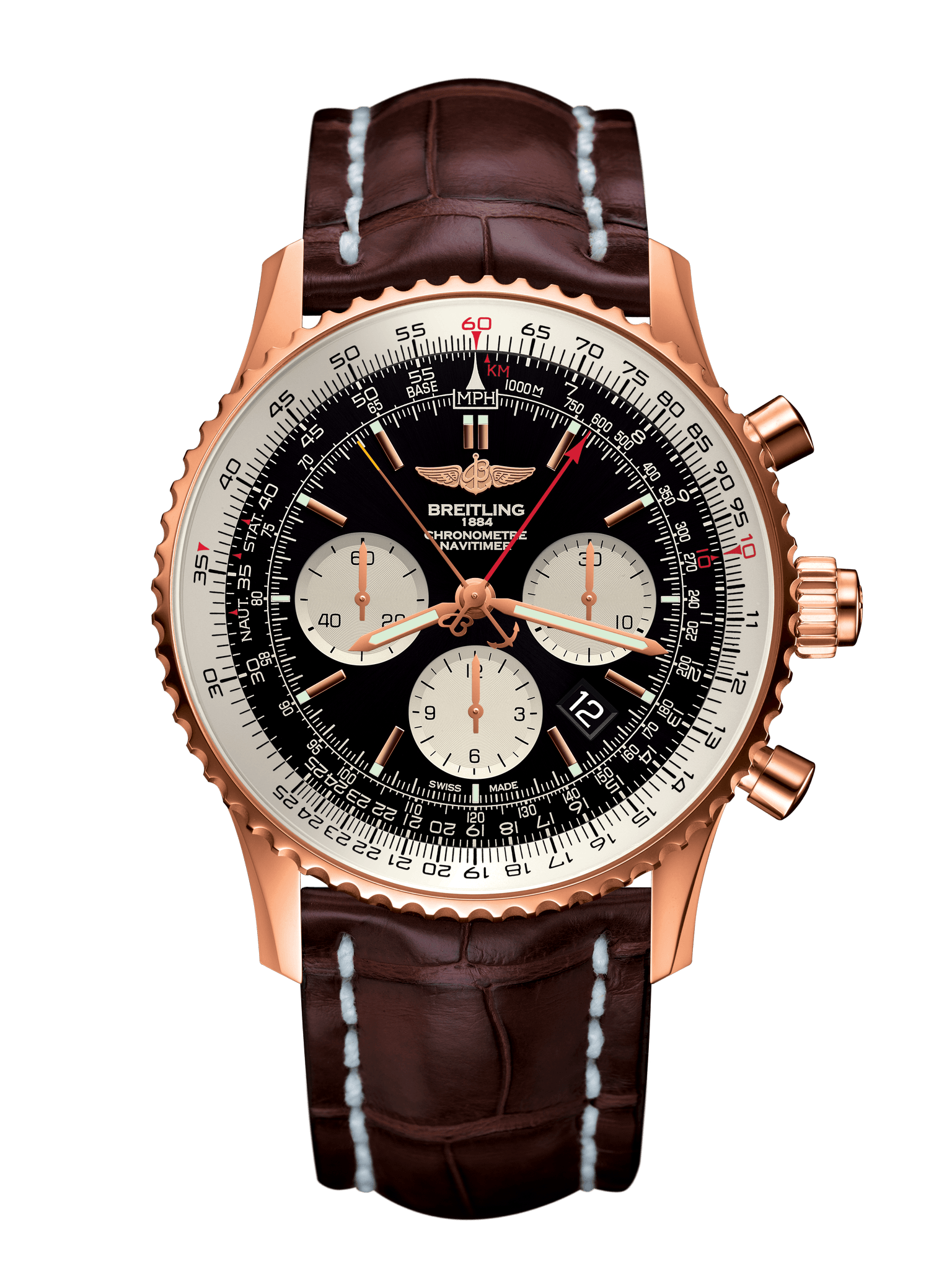 Breitling RB031121/BG11/757P/R20D.1 : Navitimer Rattrapante Red Gold / Black / Croco / Folding