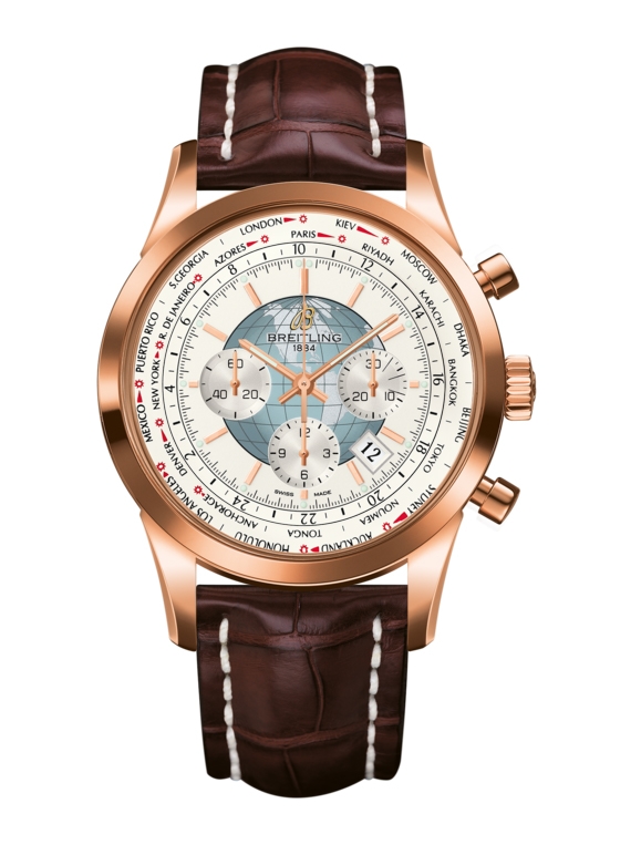 Breitling RB0510U0.A733.756P : Transocean Chronograph Unitime Red Gold / Silver / Croco