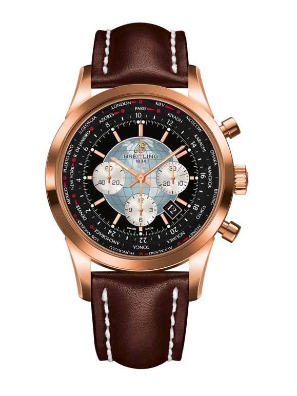 Breitling RB0510U4.BB63.443X : Transocean Chronograph Unitime Red Gold / Black / Calf