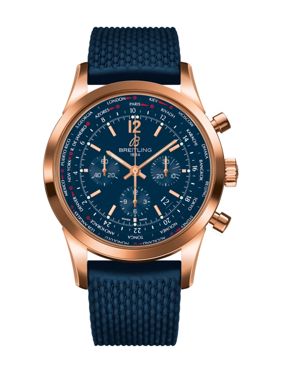 Breitling RB0510V1.C880.276S : Transocean Chronograph Unitime Pilot Red Gold / Blue / Rubber
