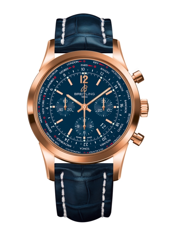 Breitling RB0510V1.C880.746P : Transocean Chronograph Unitime Pilot Red Gold / Blue / Croco