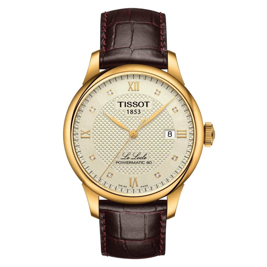 Tissot T006.407.36.266.00 : Le Locle Powermatic 80 39.3 Yellow Gold PVD / Ivory / Strap