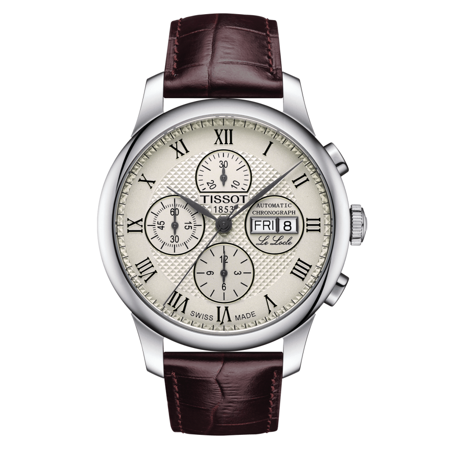 Tissot T006.414.16.263.00 : Le Locle 42.3 Valjoux Chronograph Stainless Steel / Ivory / Strap
