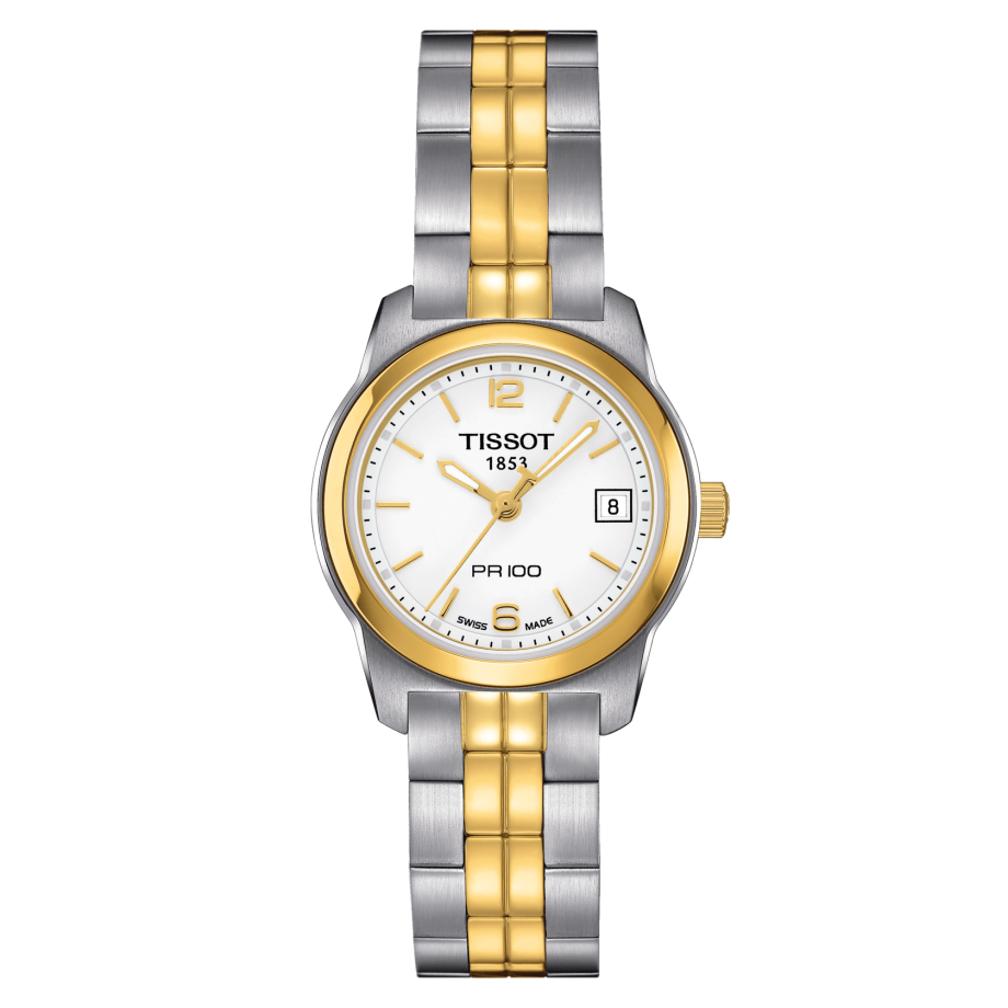 Tissot T049.210.22.017.00 : PR 100 Quartz 24.5 Stainless Steel / Yellow Gold PVD / White / Bracelet